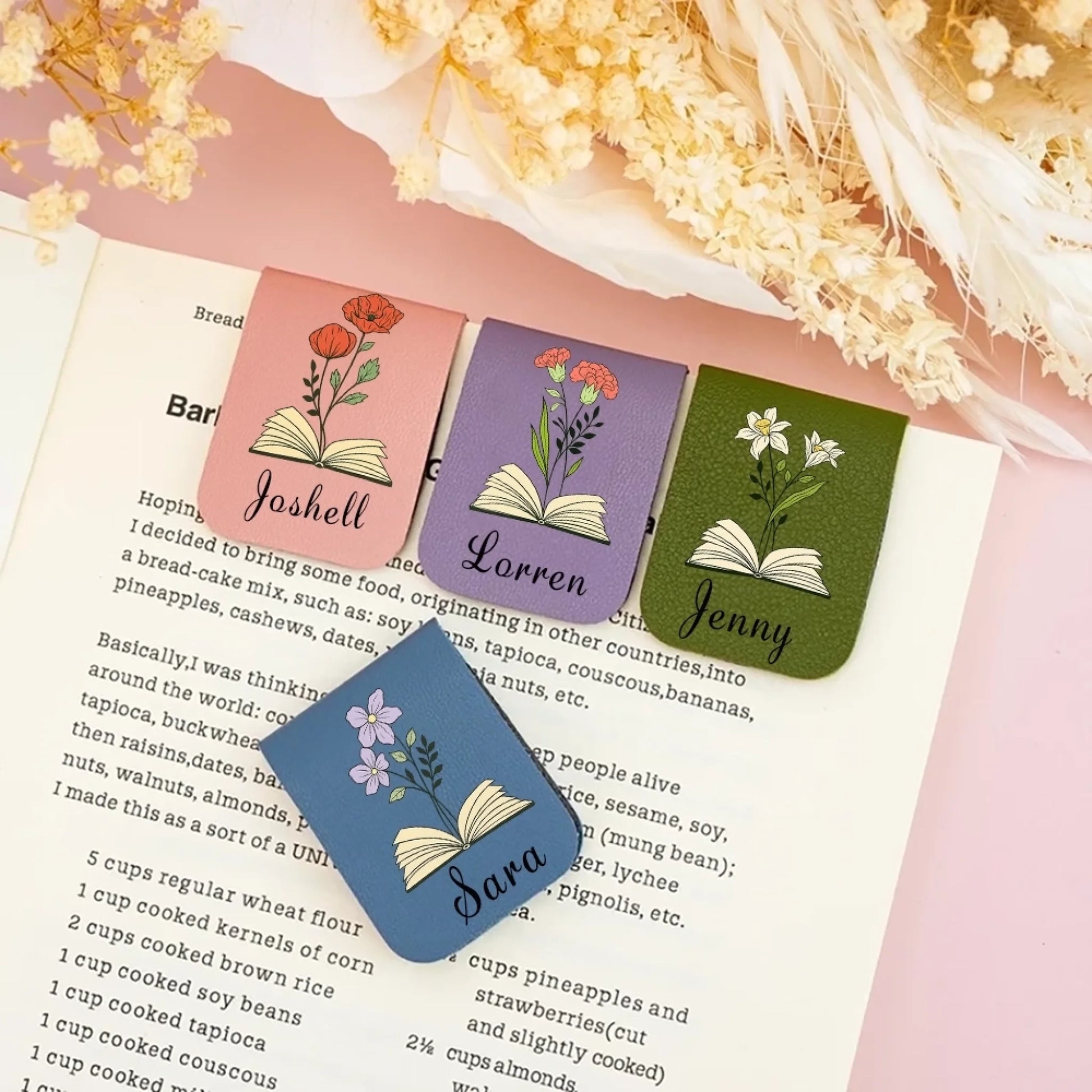 Personalized Leather Bookmark – Flower & Name Gift-4