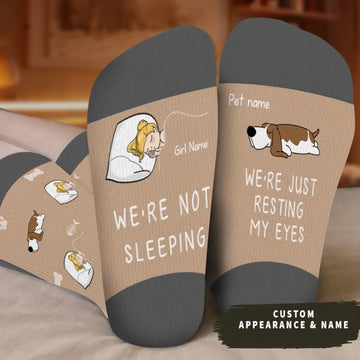 Custom Pet & Girl Name Socks – Funny “We’re Not Sleeping” Gift-1