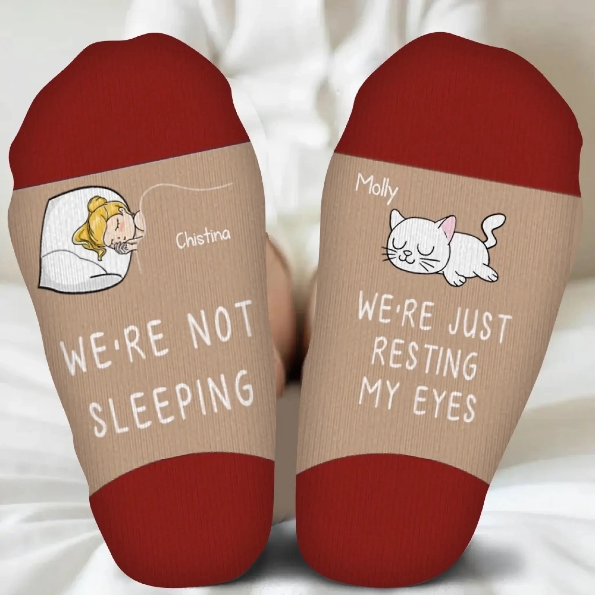 Custom Pet & Girl Name Socks – Funny “We’re Not Sleeping” Gift-6