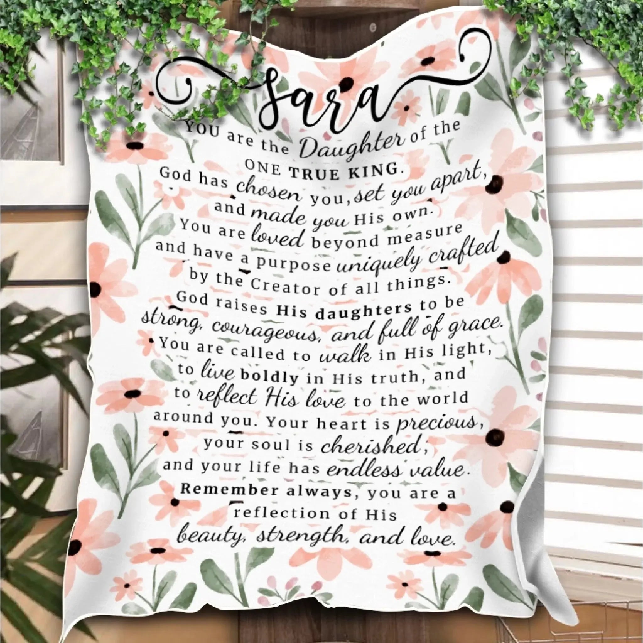 Personalized Daughter Blanket – Bible Verse, Name & Floral Christian Gift-3