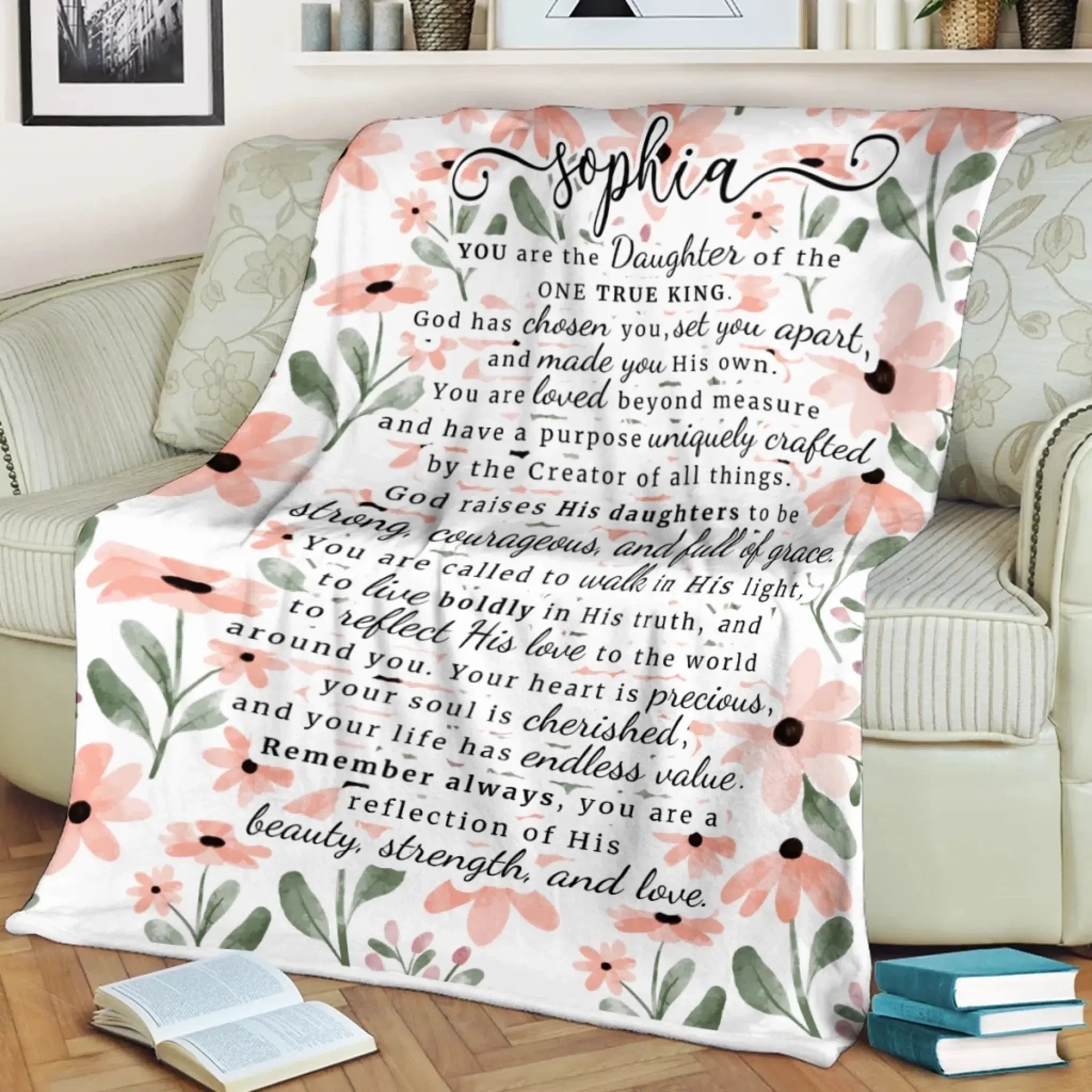 Personalized Daughter Blanket – Bible Verse, Name & Floral Christian Gift-2