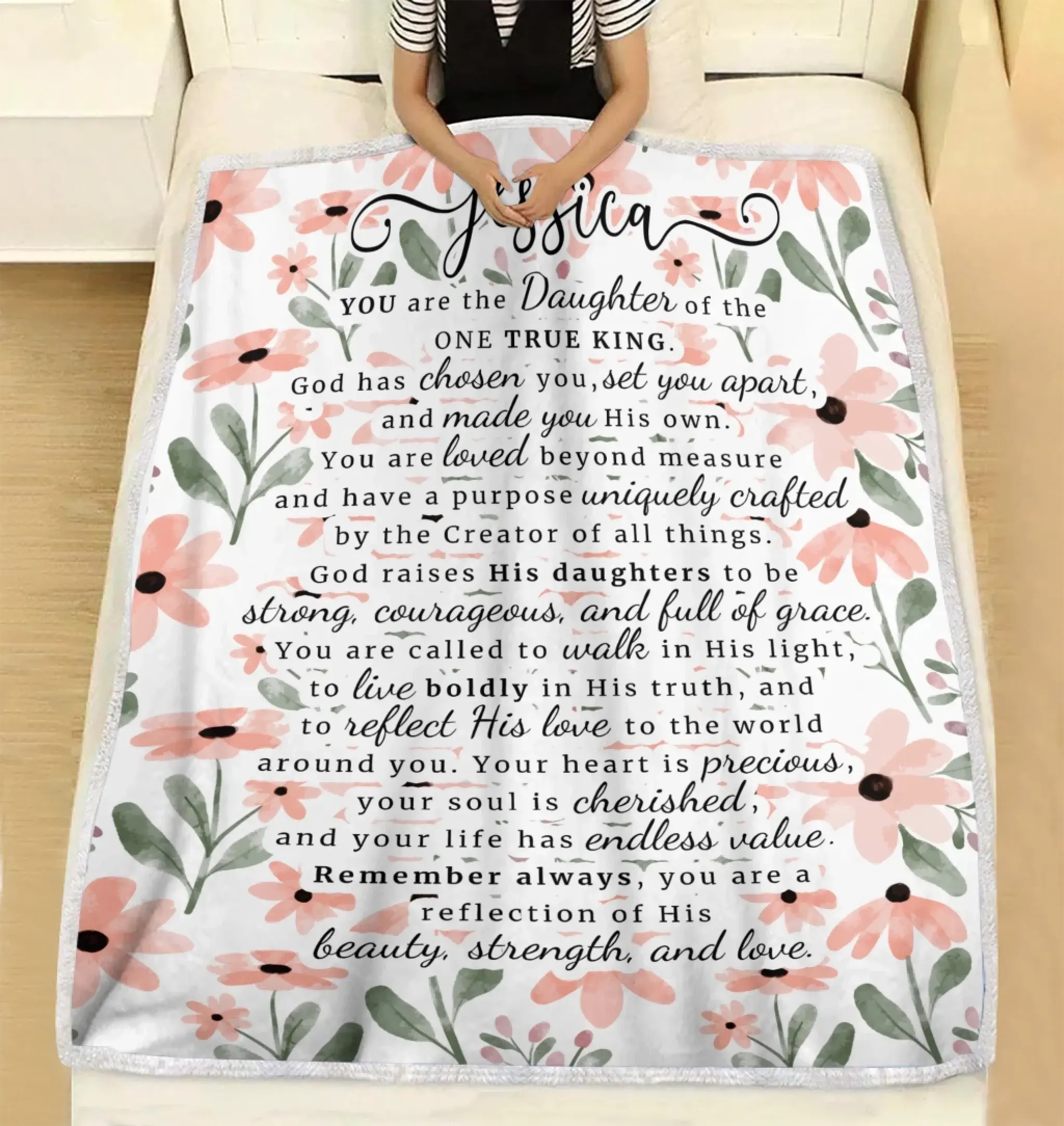 Personalized Daughter Blanket – Bible Verse, Name & Floral Christian Gift