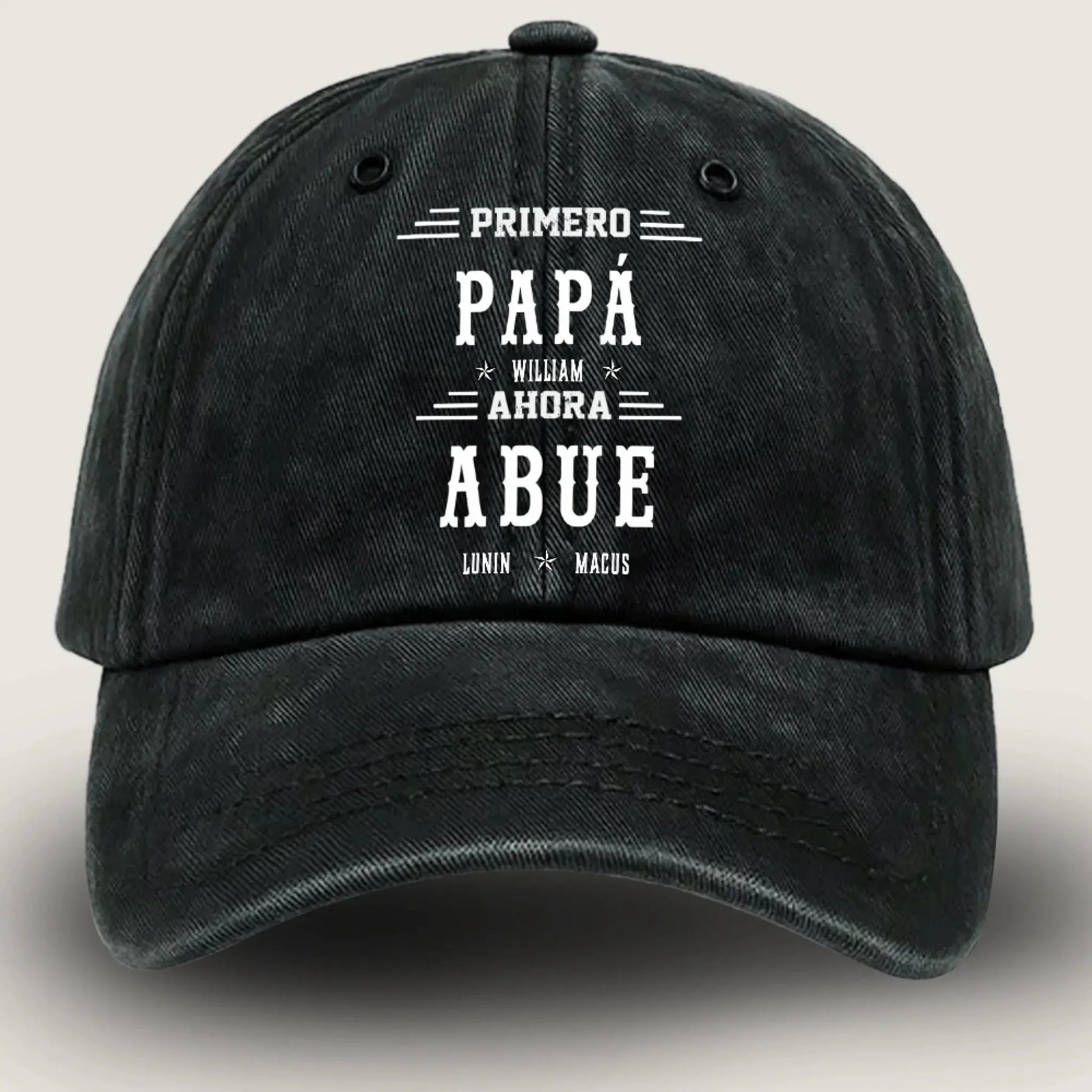 Gorra de Mezclilla Negra Personalizada – Primero Papá, Ahora Abuelo – Regalo para Abuelos-1