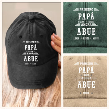 Gorra de Mezclilla Negra Personalizada – Primero Papá, Ahora Abuelo – Regalo para Abuelos
