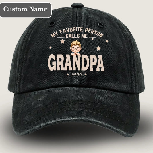 My Favorite People Call Me Papa - Family Personalized Custom Wash Denim Cap -  Gift For Dad, Grandpa-1