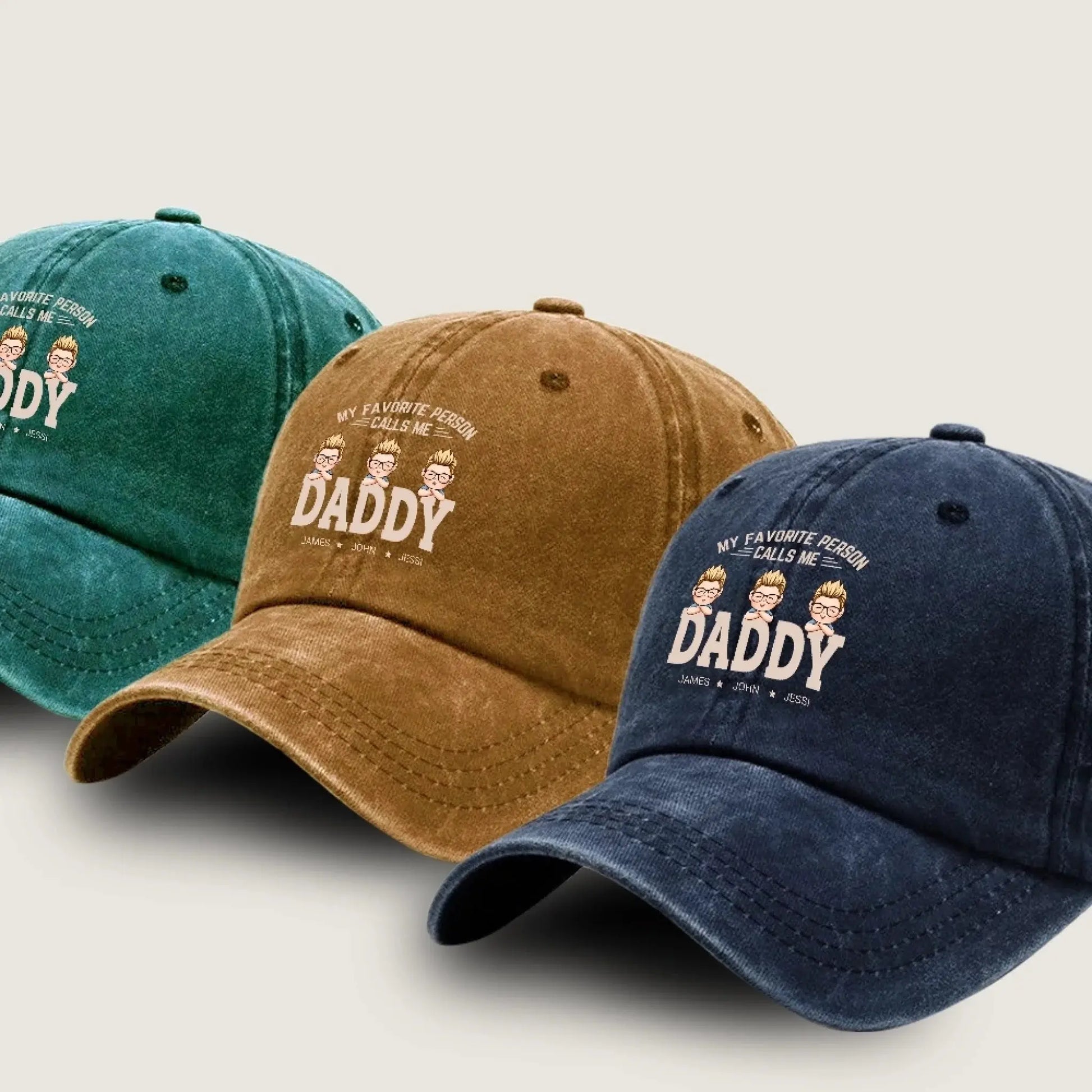 My Favorite People Call Me Papa - Family Personalized Custom Wash Denim Cap -  Gift For Dad, Grandpa-3