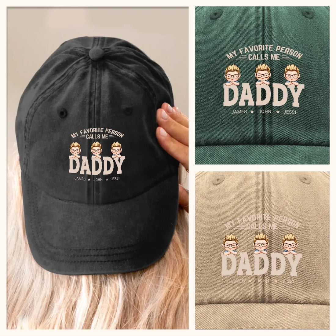 My Favorite People Call Me Papa - Family Personalized Custom Wash Denim Cap -  Gift For Dad, Grandpa-1