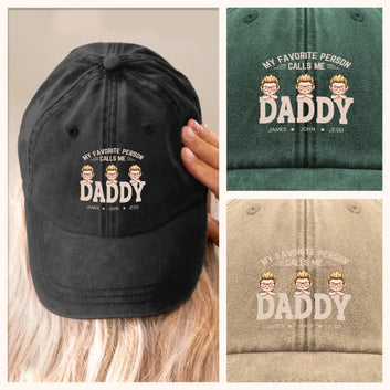 My Favorite People Call Me Papa - Family Personalized Custom Wash Denim Cap -  Gift For Dad, Grandpa