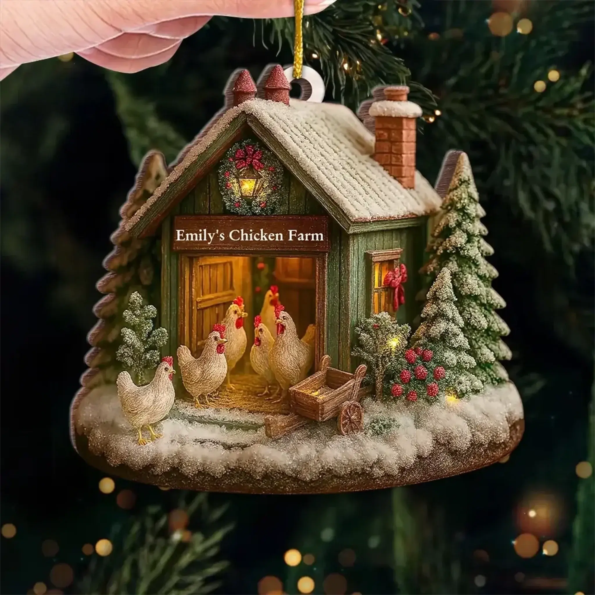 Custom Wood Ornament - Chicken Love, Farm Life Ornament-2