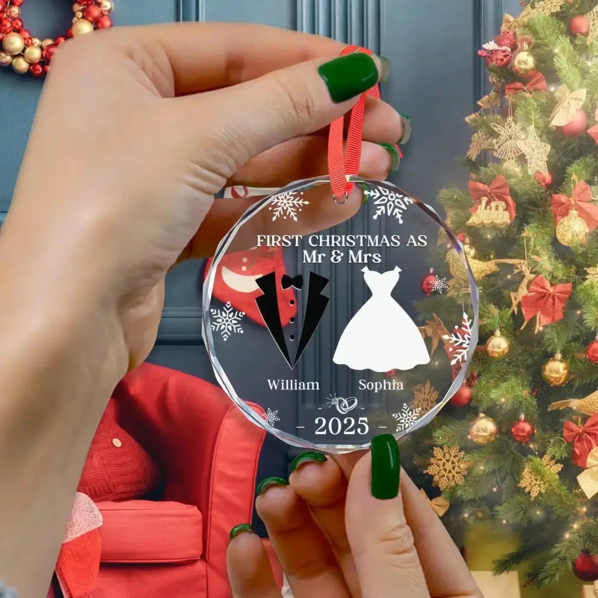 Custom Glass Ornament - Personalized Christmas Wedding Gifts-4