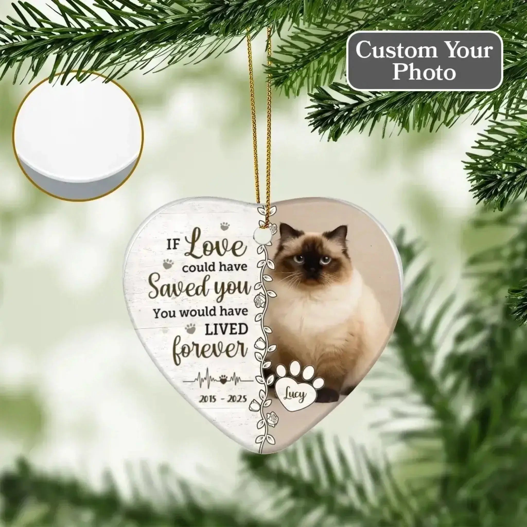 Custom Ceramic Heart Shaped, Memorial Personalized Ornament-2