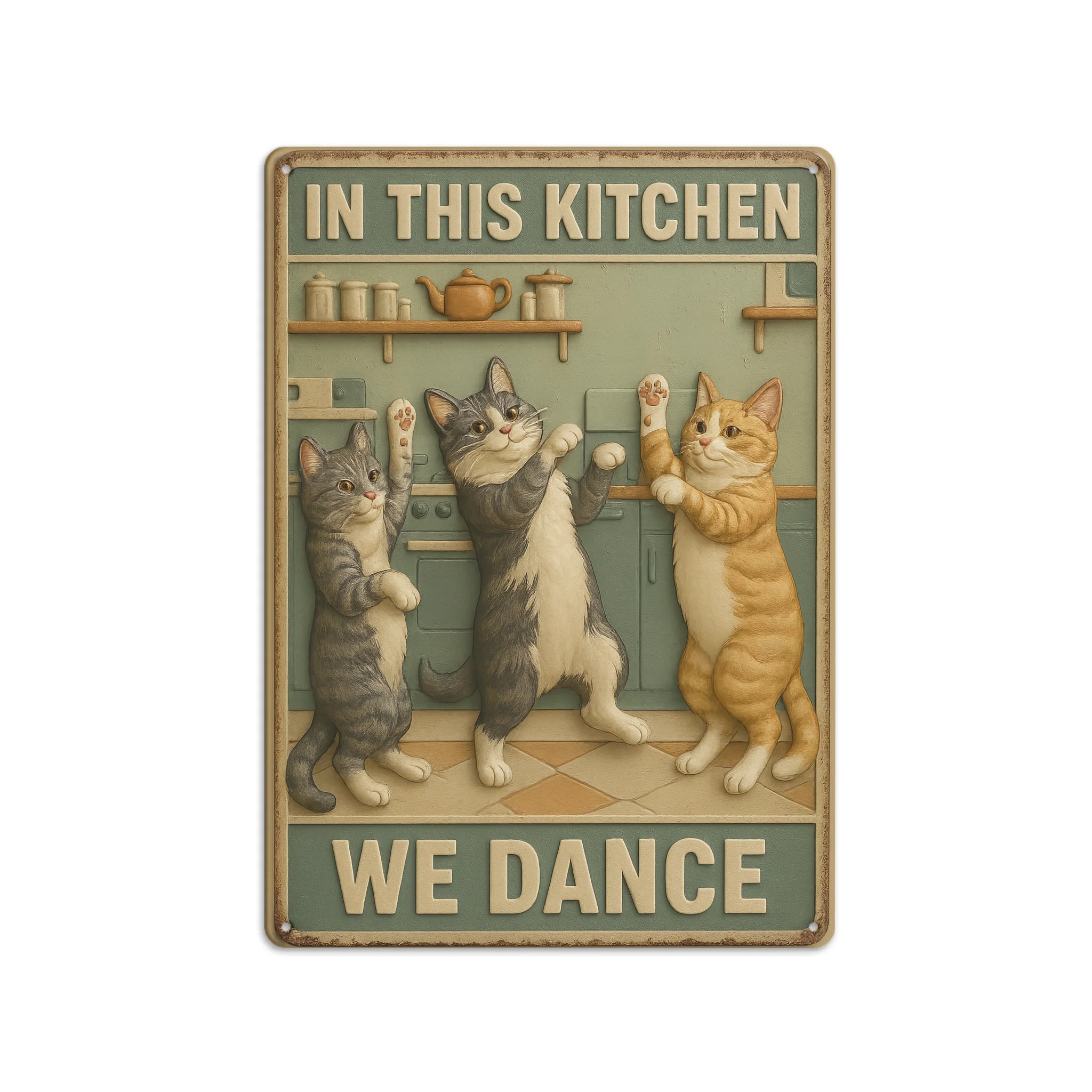 Duconspace Metal Sign Portrait - Cat Playing In Kitchen Metal Sign