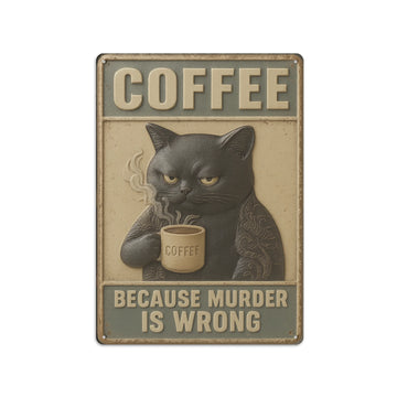 Funny Cat Metal Sign, Because Murder is Wrong Metal Sign