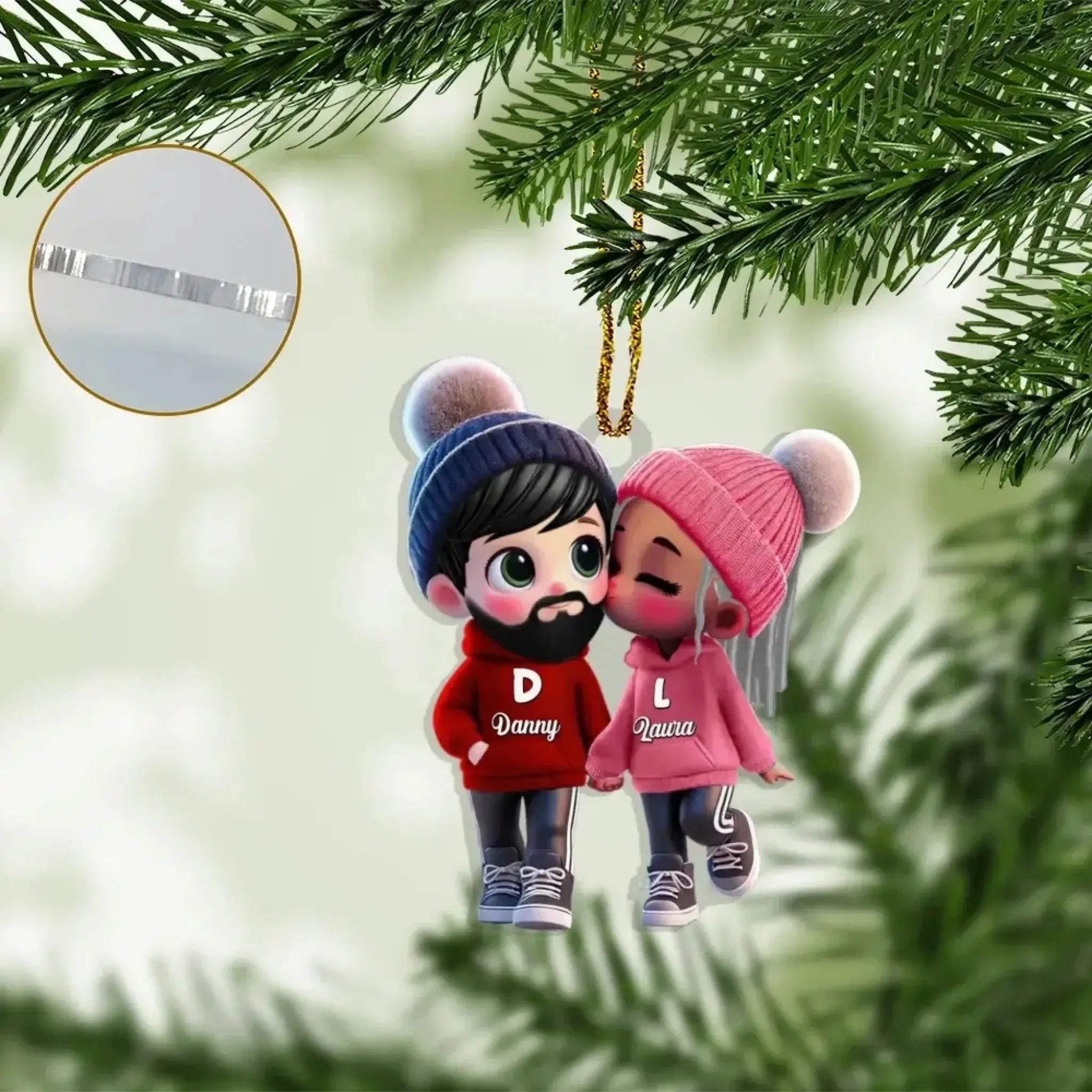 Cute Cartoon Couple Personalized Acrylic ornament -Gift For Couple-3