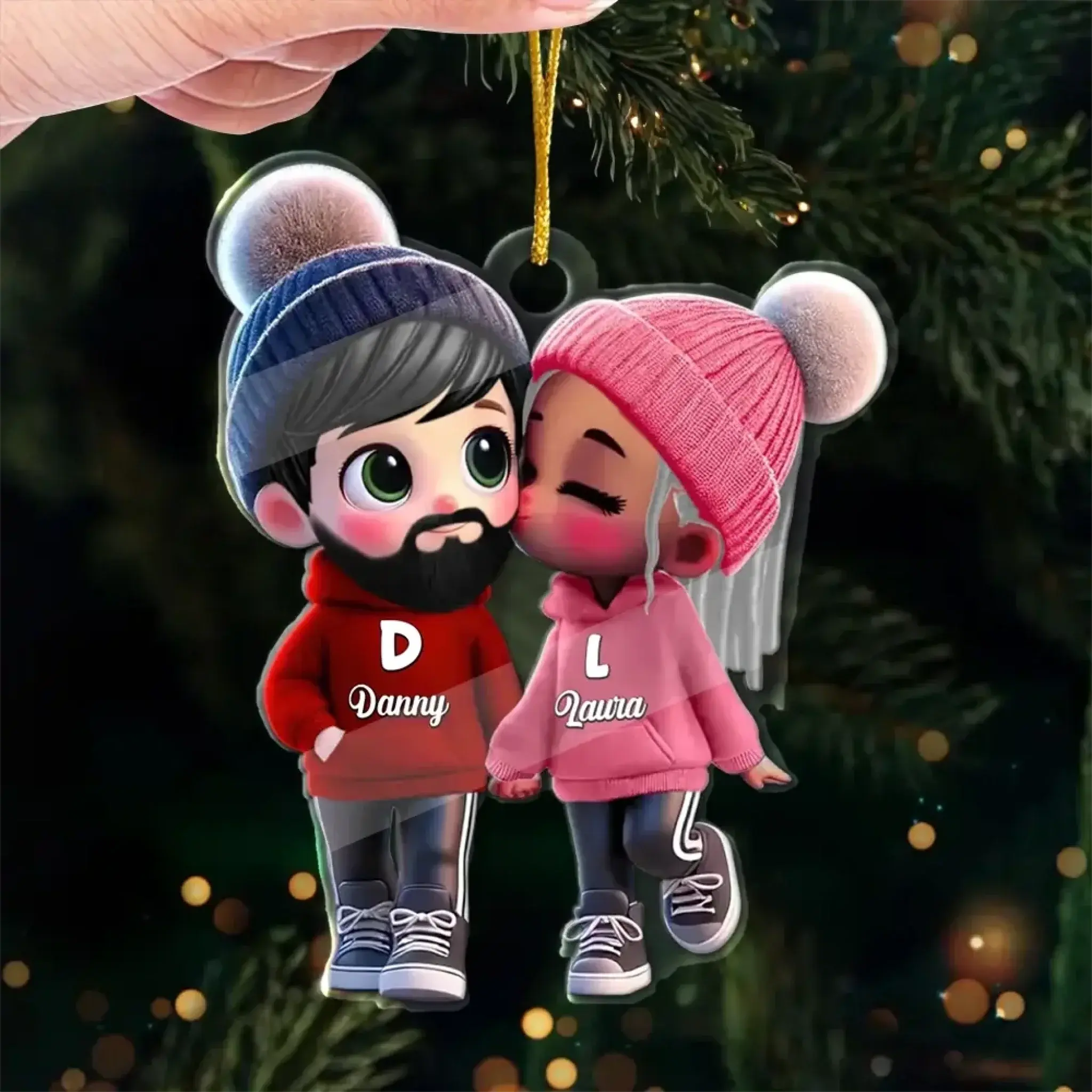 Cute Cartoon Couple Personalized Acrylic ornament -Gift For Couple-2