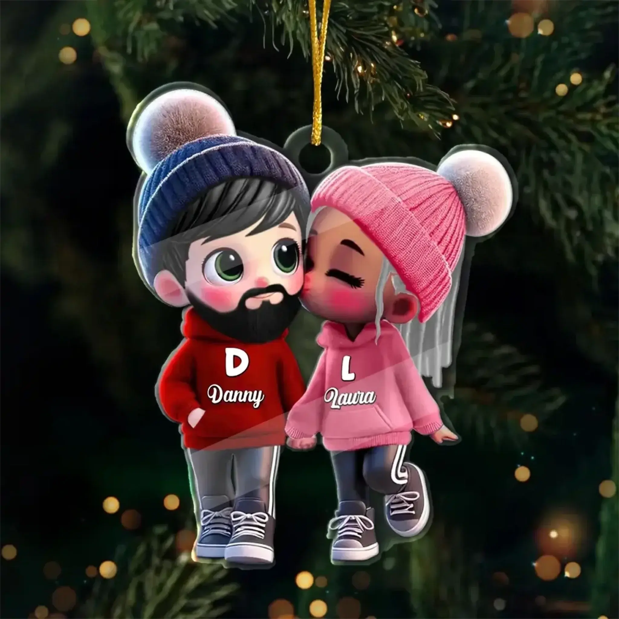 Cute Cartoon Couple Personalized Acrylic ornament -Gift For Couple-1