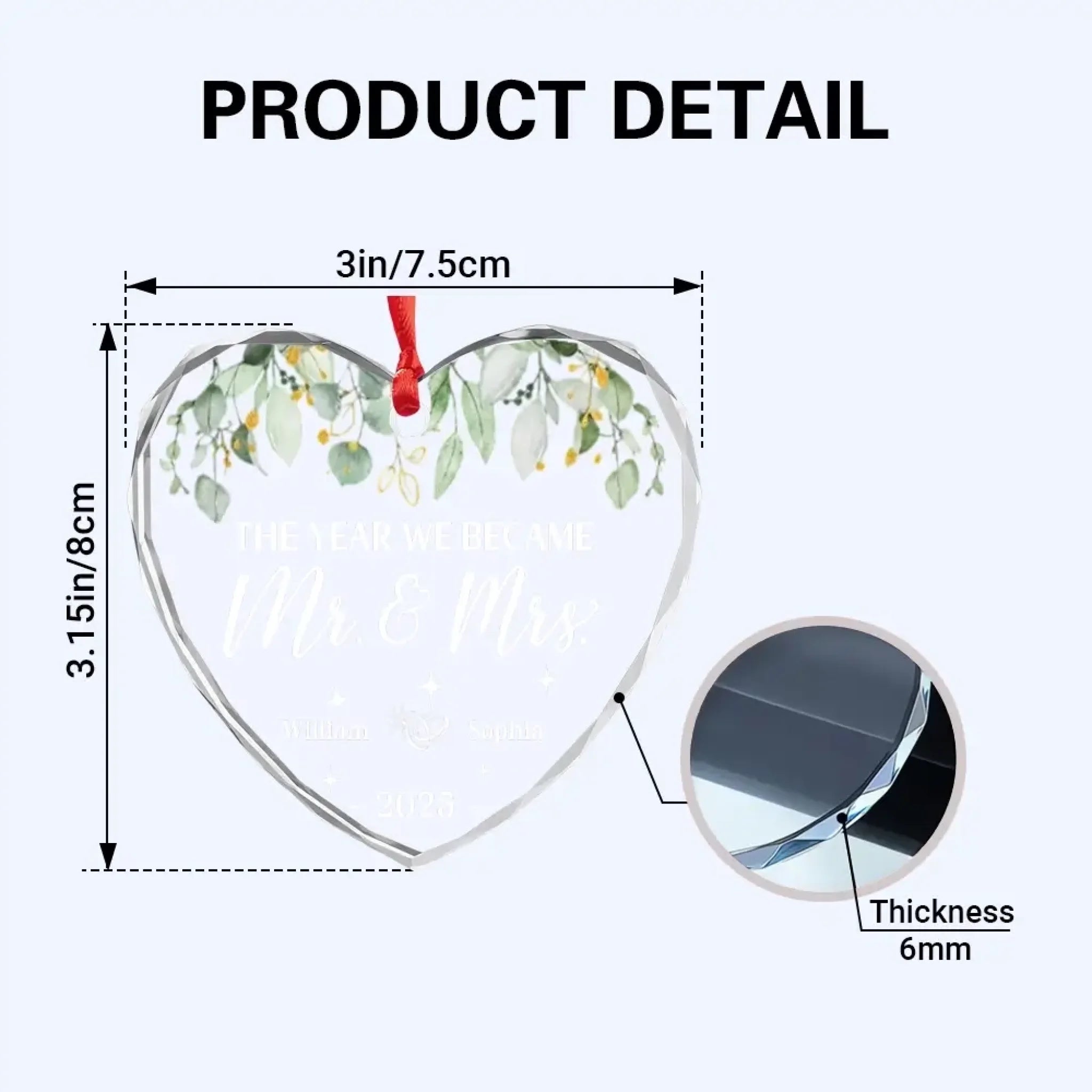 Custom Heart Glass Ornament - Wedding Gifts for Couples, Lovers-5