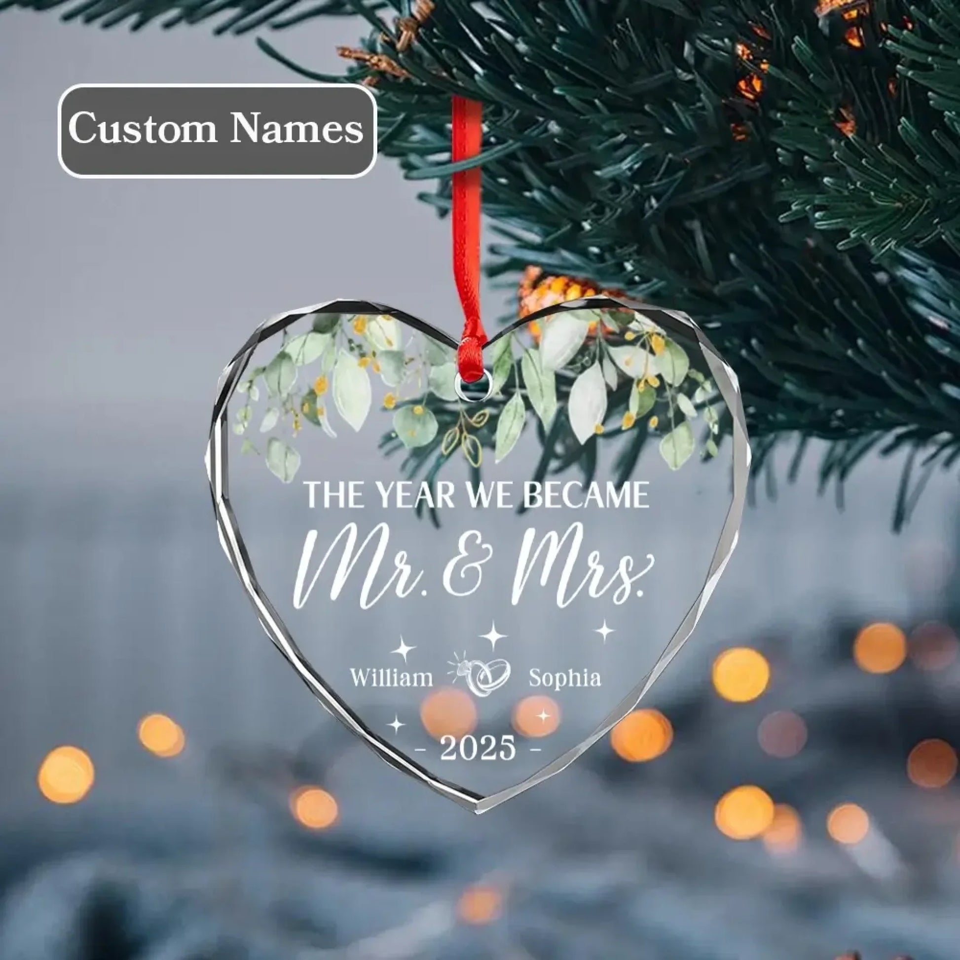 Custom Heart Glass Ornament - Wedding Gifts for Couples, Lovers-1
