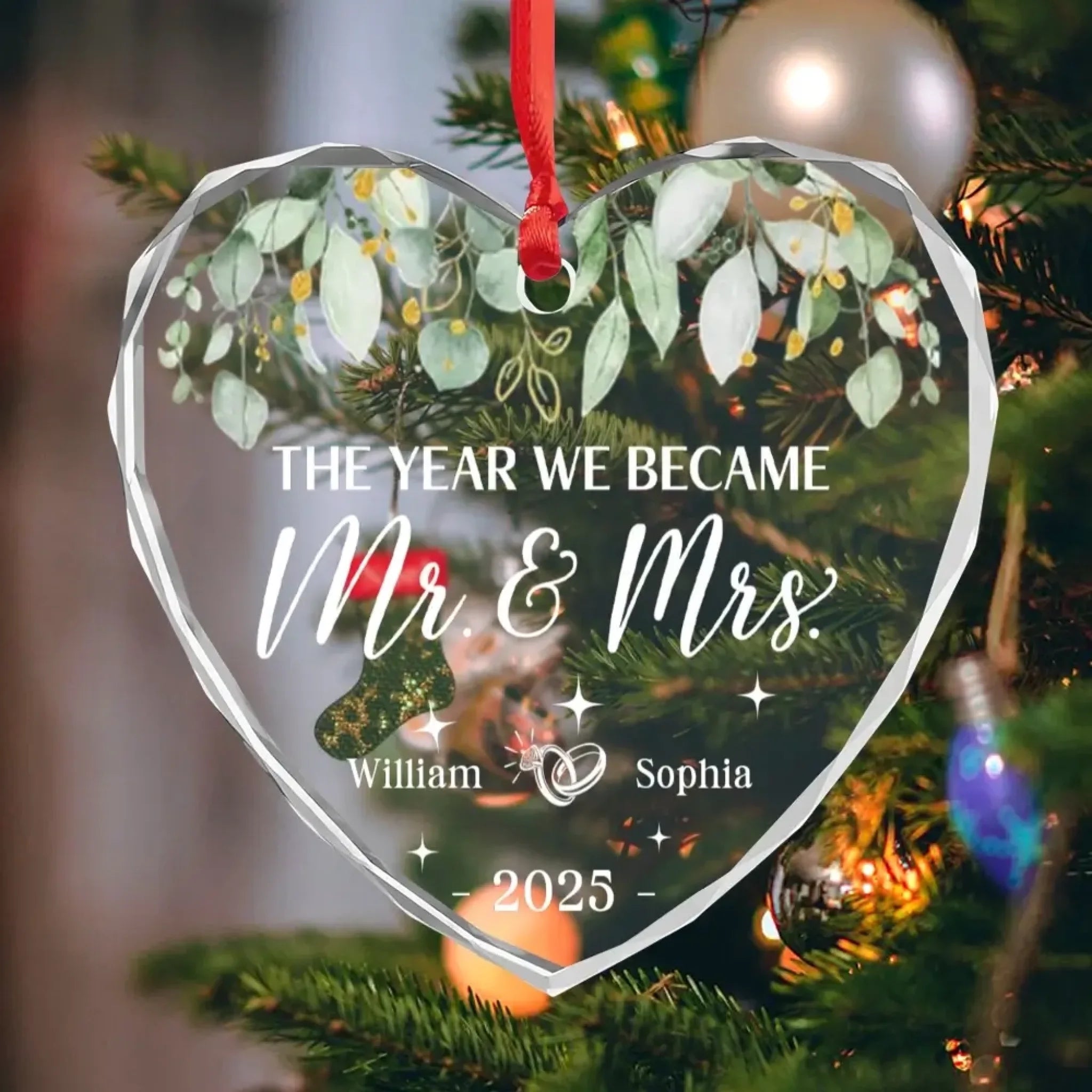Custom Heart Glass Ornament - Wedding Gifts for Couples, Lovers-2