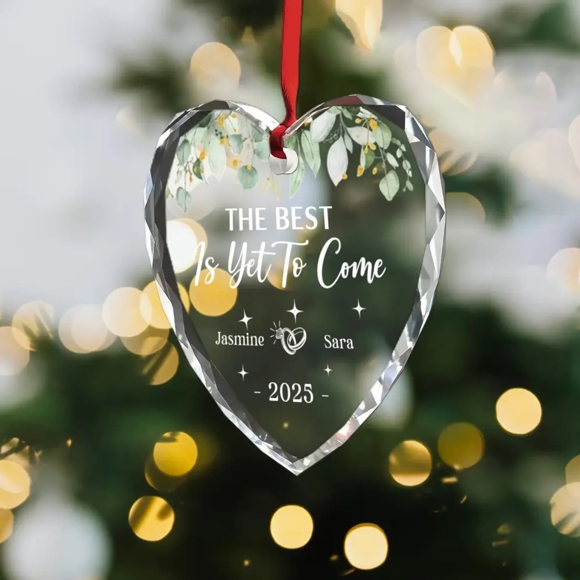 Custom Heart Glass Ornament - Wedding Gifts for Couples, Lovers-3