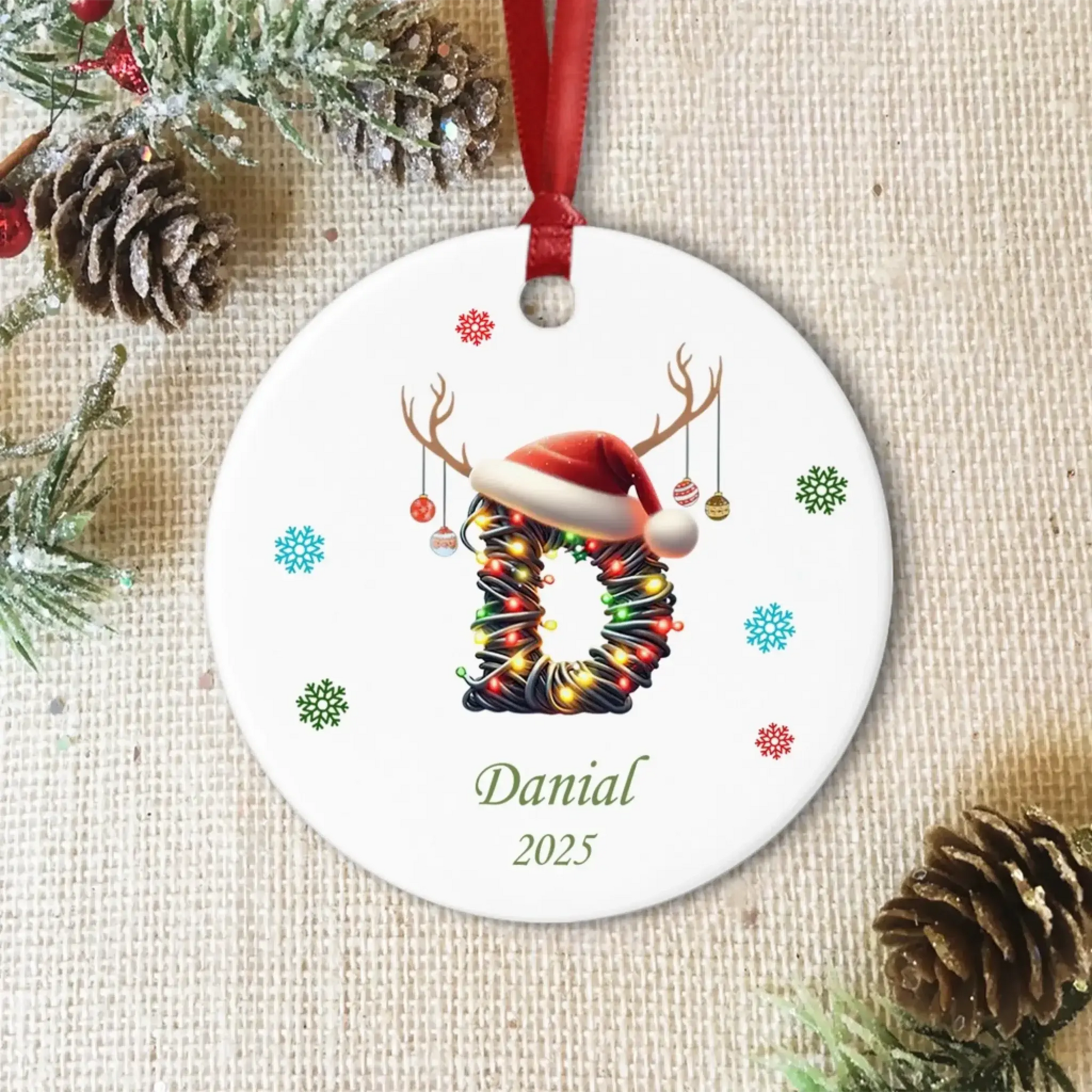 Custom Ceramic Ornament - Personalized Letter Name for Christmas-2