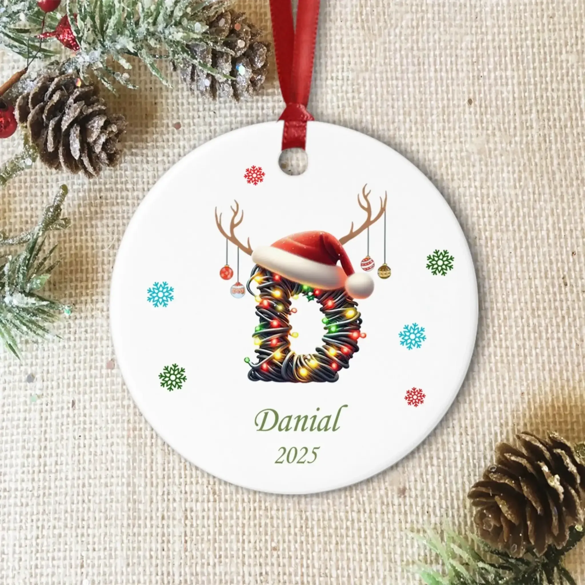 Custom Ceramic Ornament - Personalized Letter Name for Christmas-2