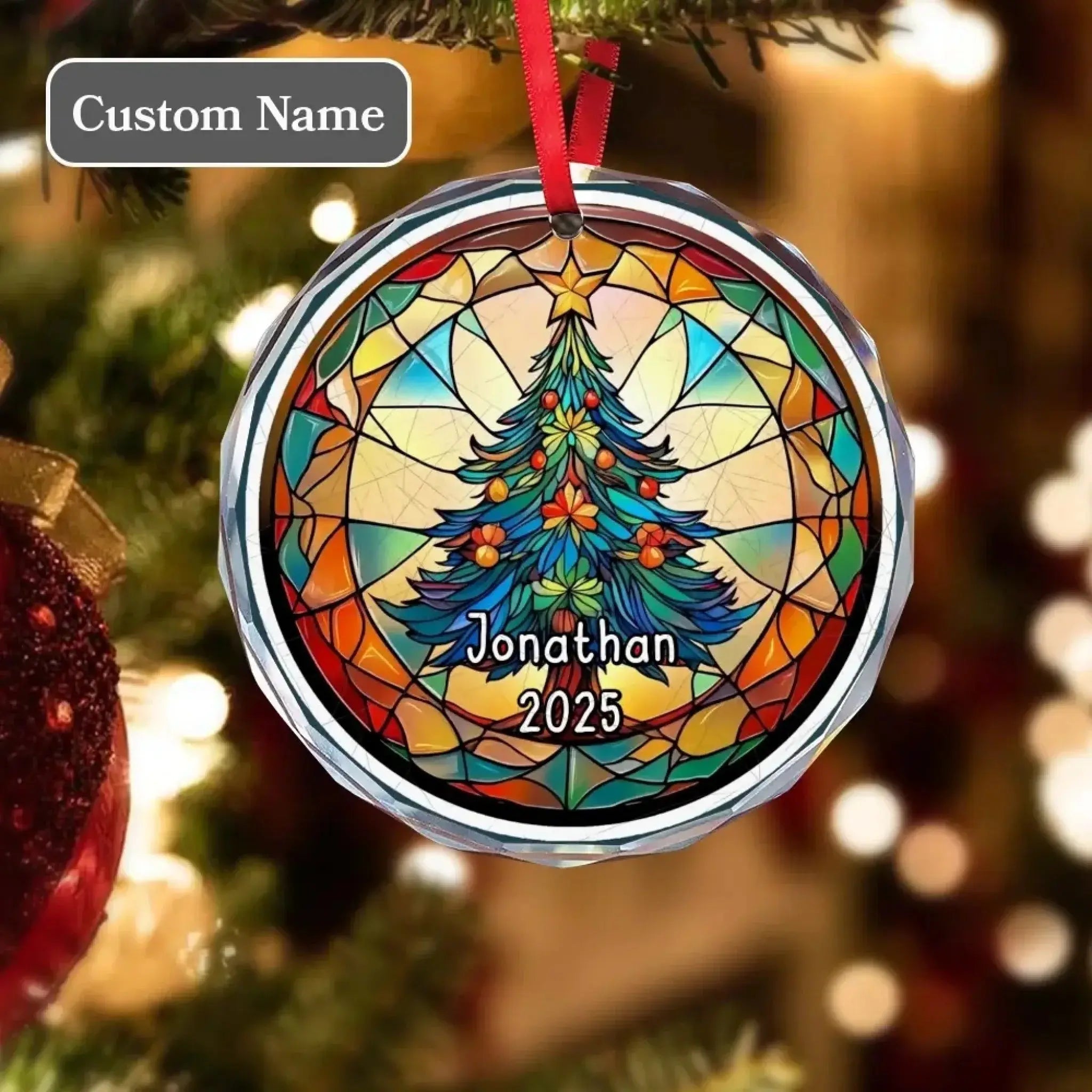 Personalized Stained Glass Christmas Tree - Custom Ornament Gift-1