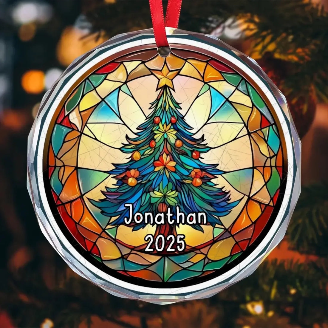 Personalized Stained Glass Christmas Tree - Custom Ornament Gift-1