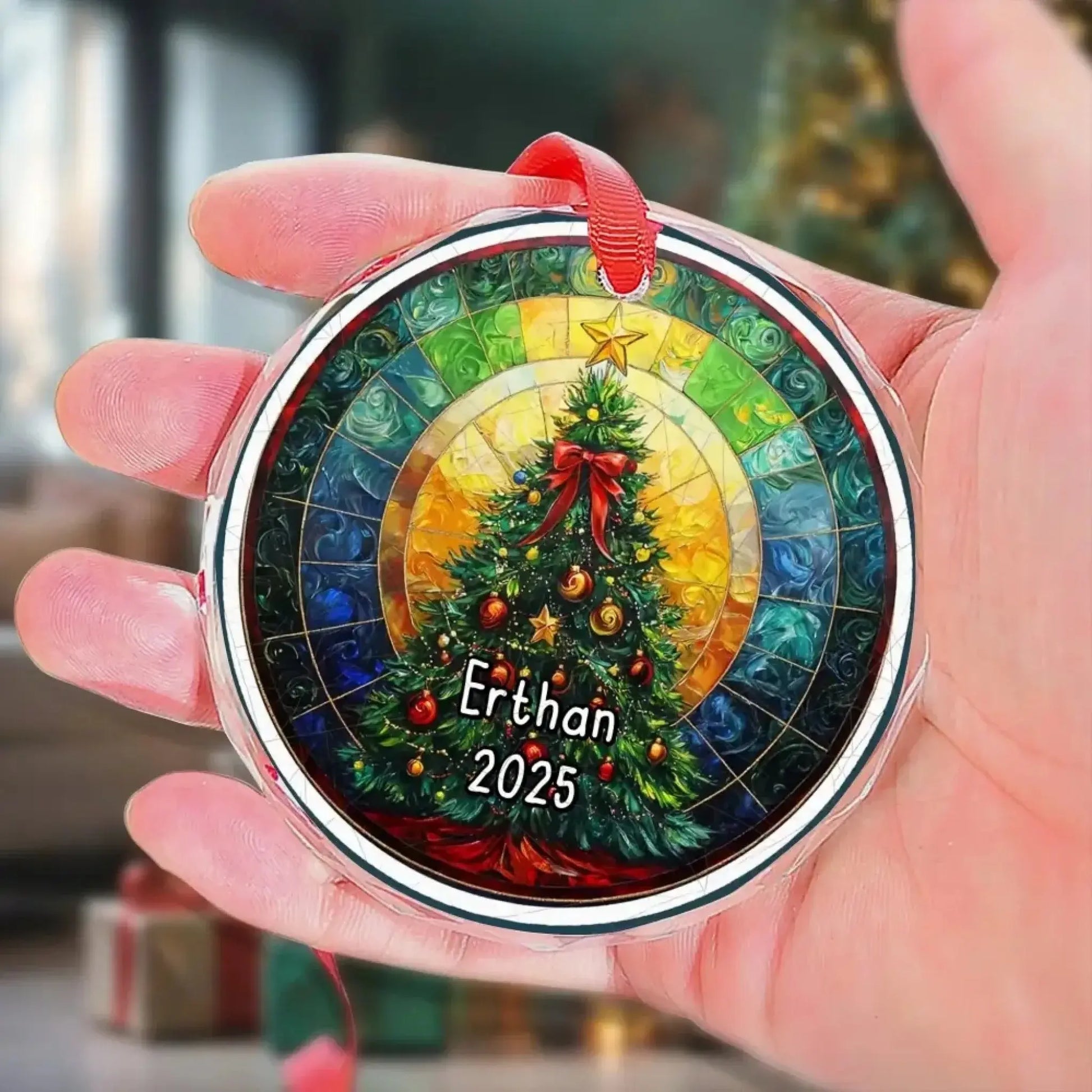 Personalized Stained Glass Christmas Tree - Custom Ornament Gift-3