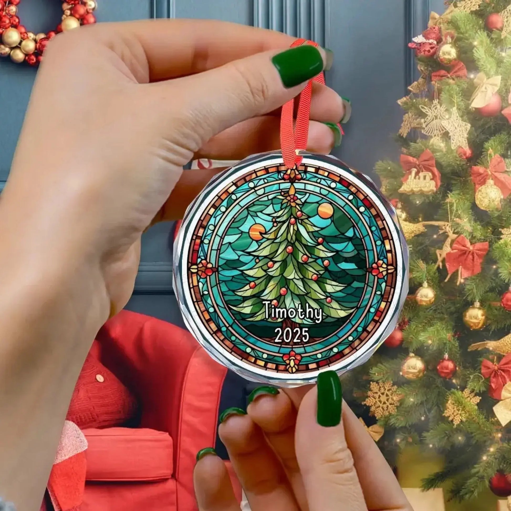 Personalized Stained Glass Christmas Tree - Custom Ornament Gift-4
