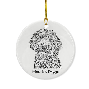 Custom Ceramic Ornament - Custom Dog & Cat Portrait Ornament Sketch Style