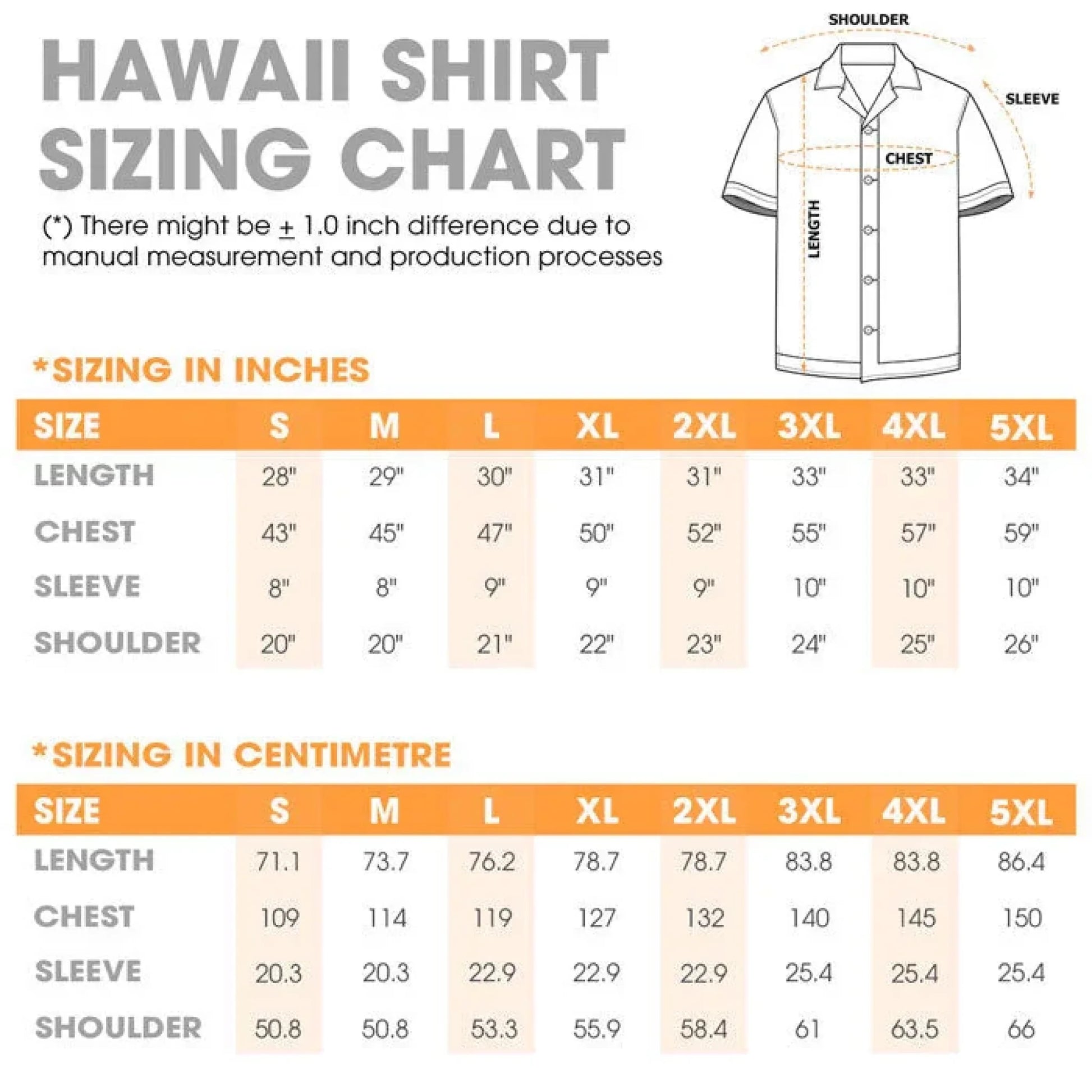 Ducon Space Hawaiian Size Chart