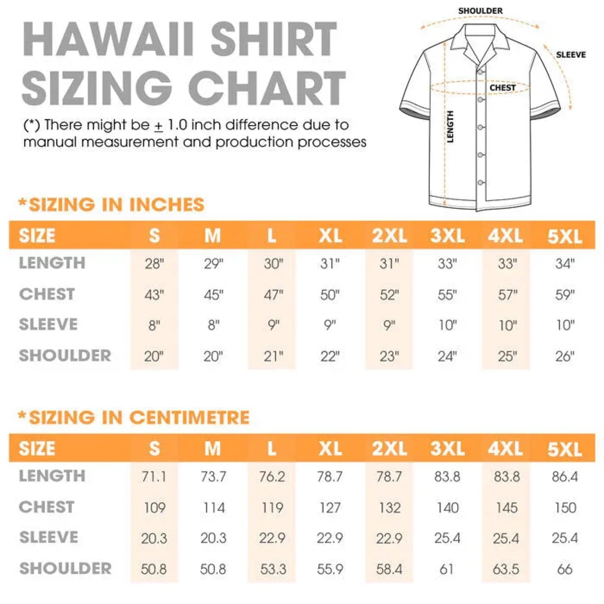 Ducon Space Hawaiian Size Chart