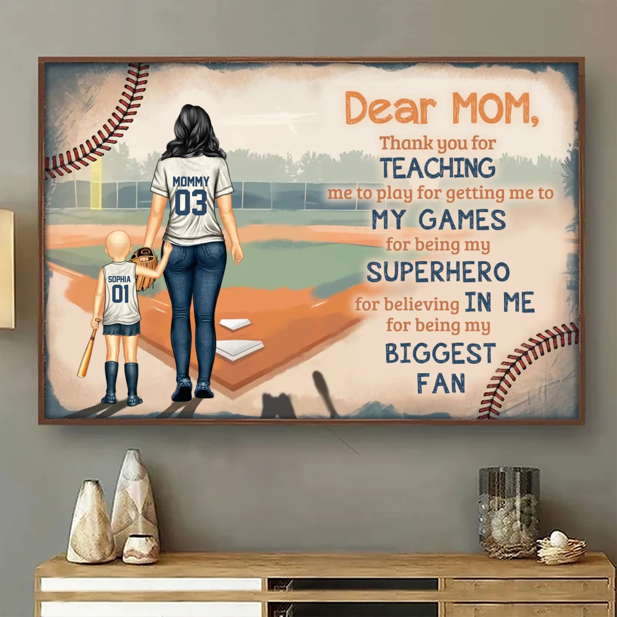 Dear Mom, Thank You for Teaching Me - Personalized Baseball Poster, Heartfelt Gift for Mothers