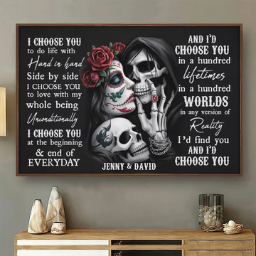 "Till Death Do Us Part" – Personalized Sugar Skull Poster with Custom Names, Unique Gift for Couples