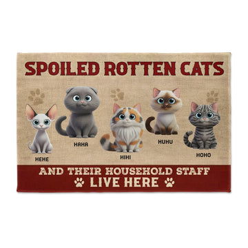 Custom Cat Doormat - Cute Spoiled Cats Live Here Doormat