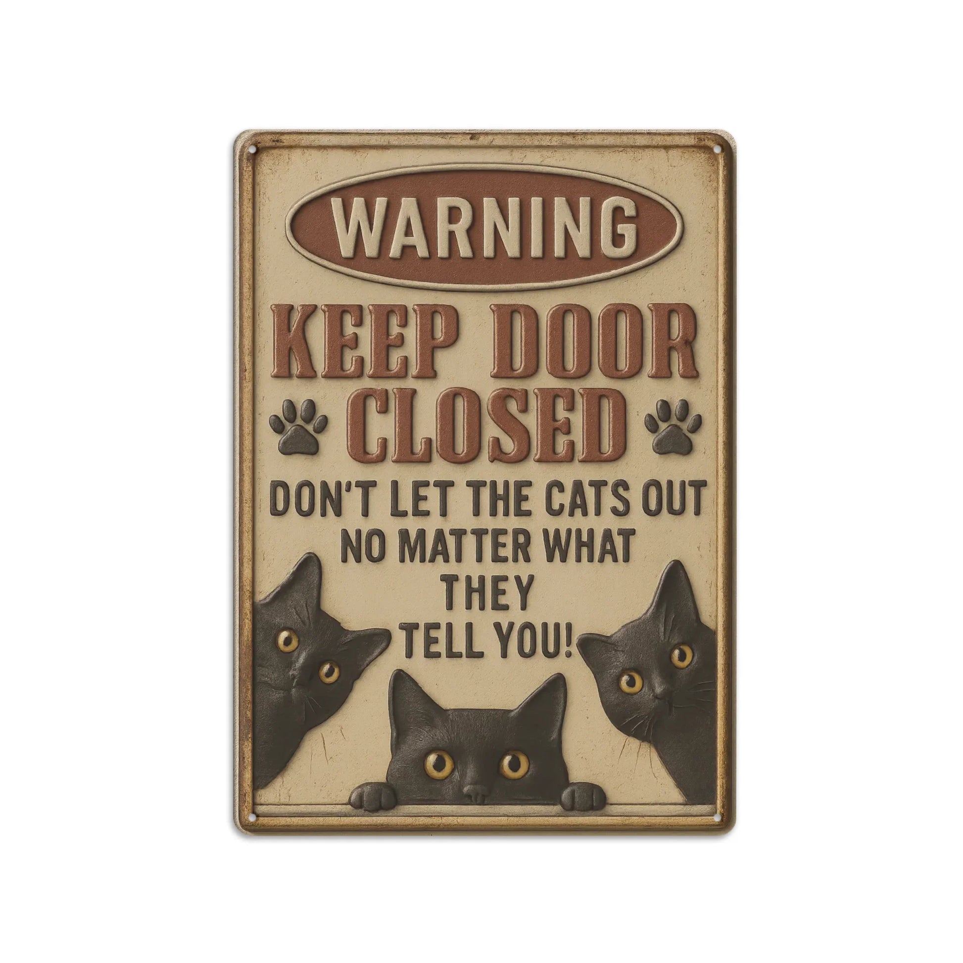 Cat Metal Sign, Funny Cat Sign, Keep Door Closed Metal Sign
