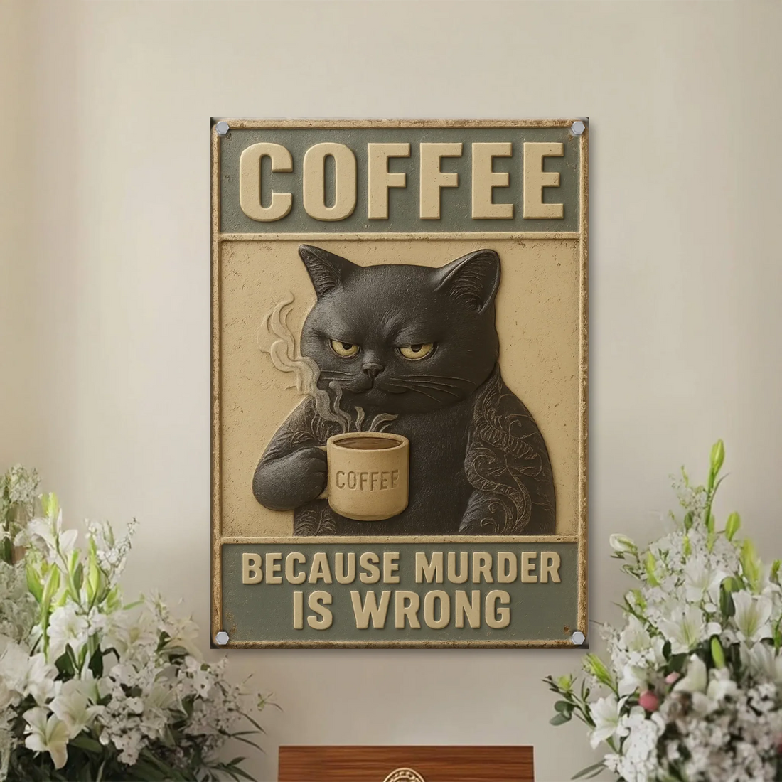 Funny Cat Metal Sign, Because Murder is Wrong Metal Sign