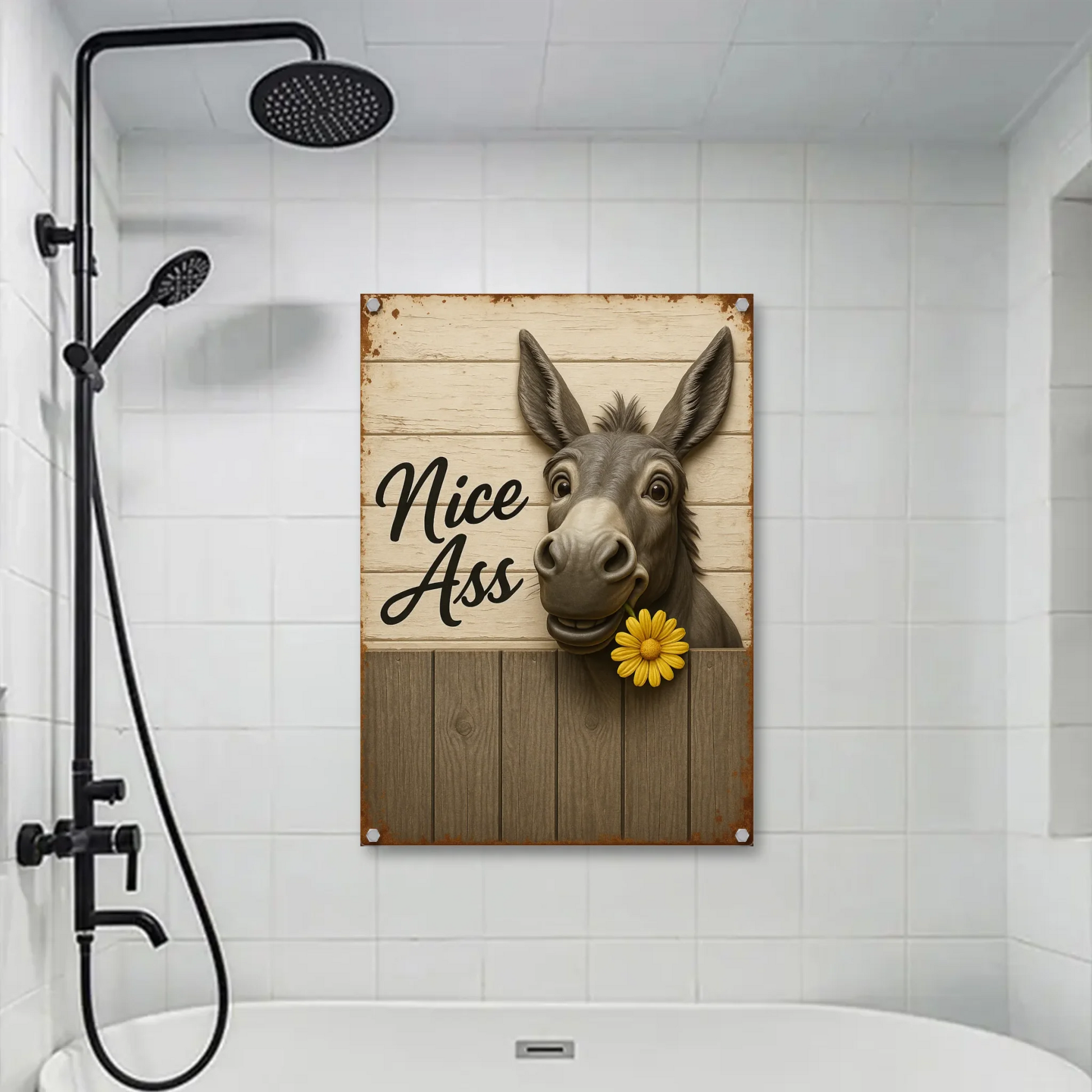 Duconspace Metal Sign Portrait Hanging on the Bathroom Wall