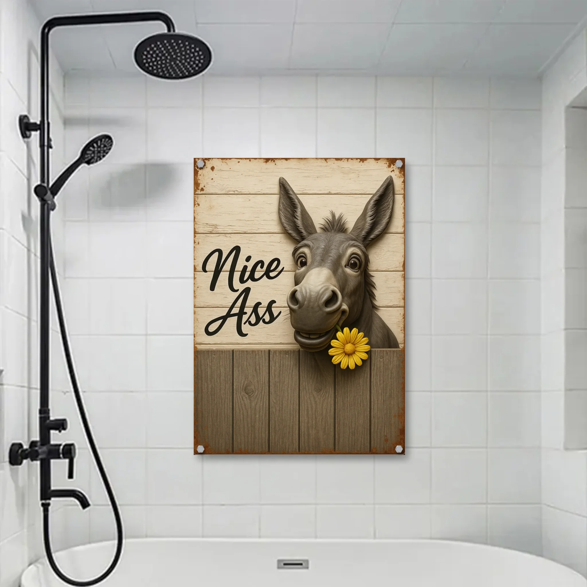 Duconspace Metal Sign Portrait Hanging on the Bathroom Wall