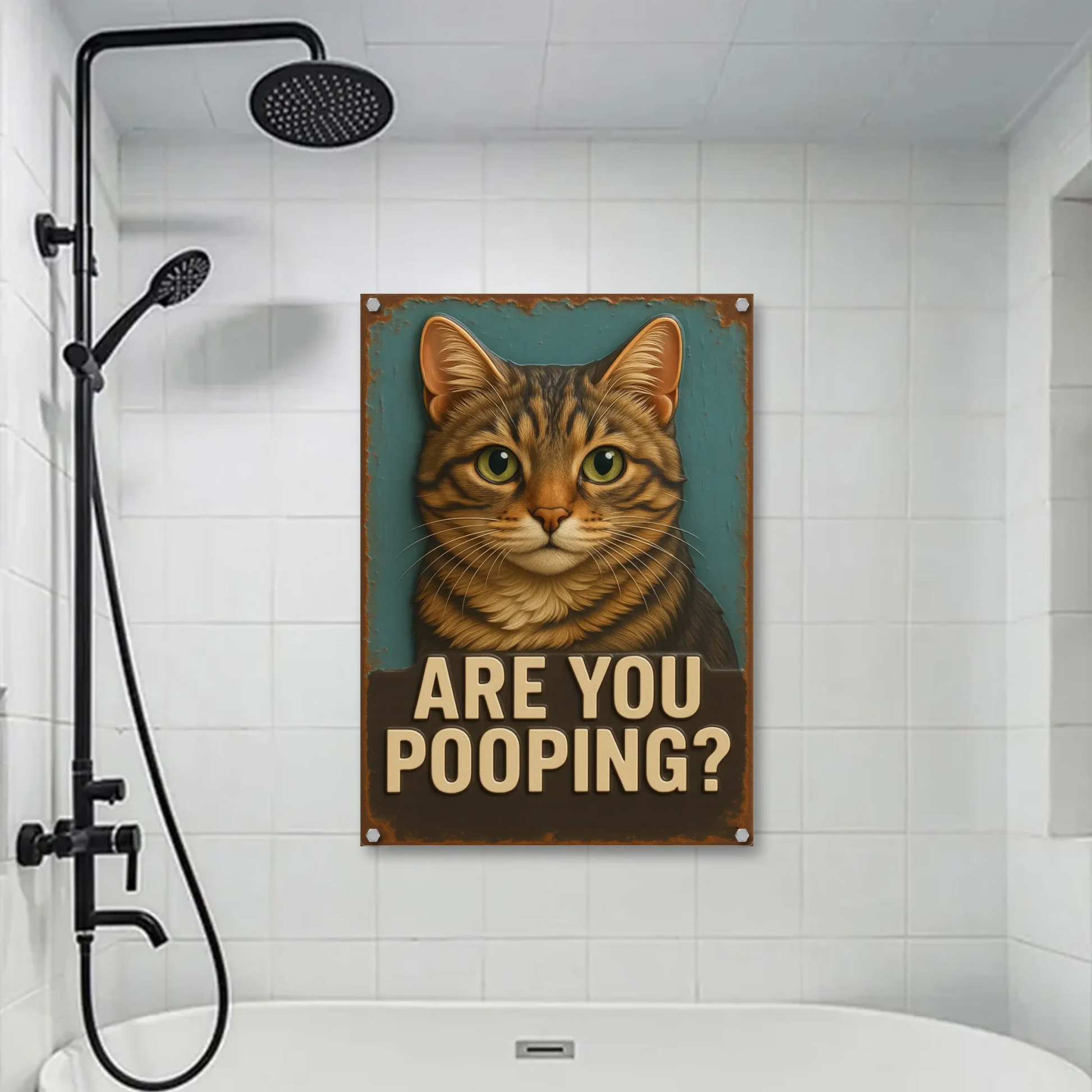 Duconspace Metal Sign Portrait Hanging on the Bathroom Wall