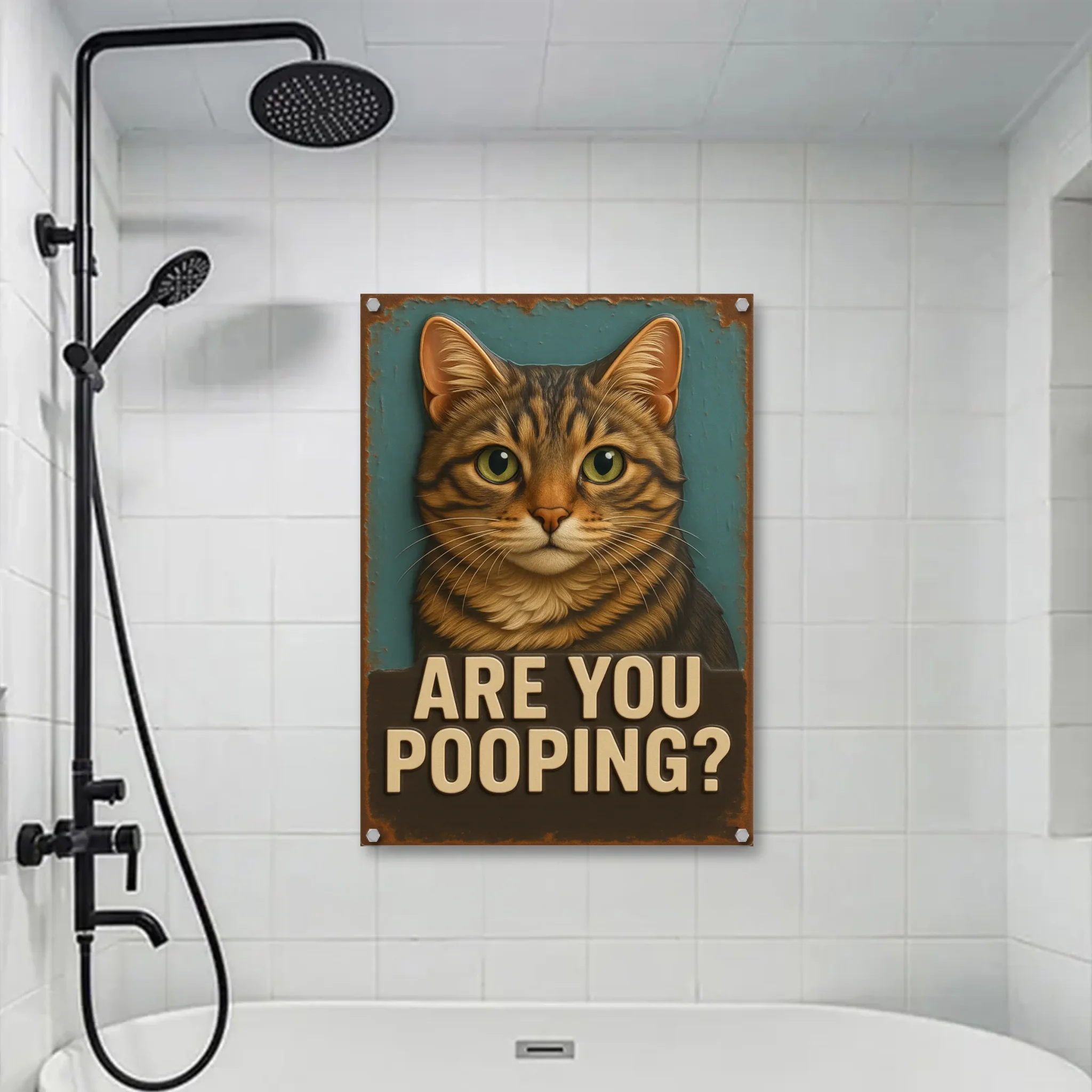 Duconspace Metal Sign Portrait Hanging on the Bathroom Wall