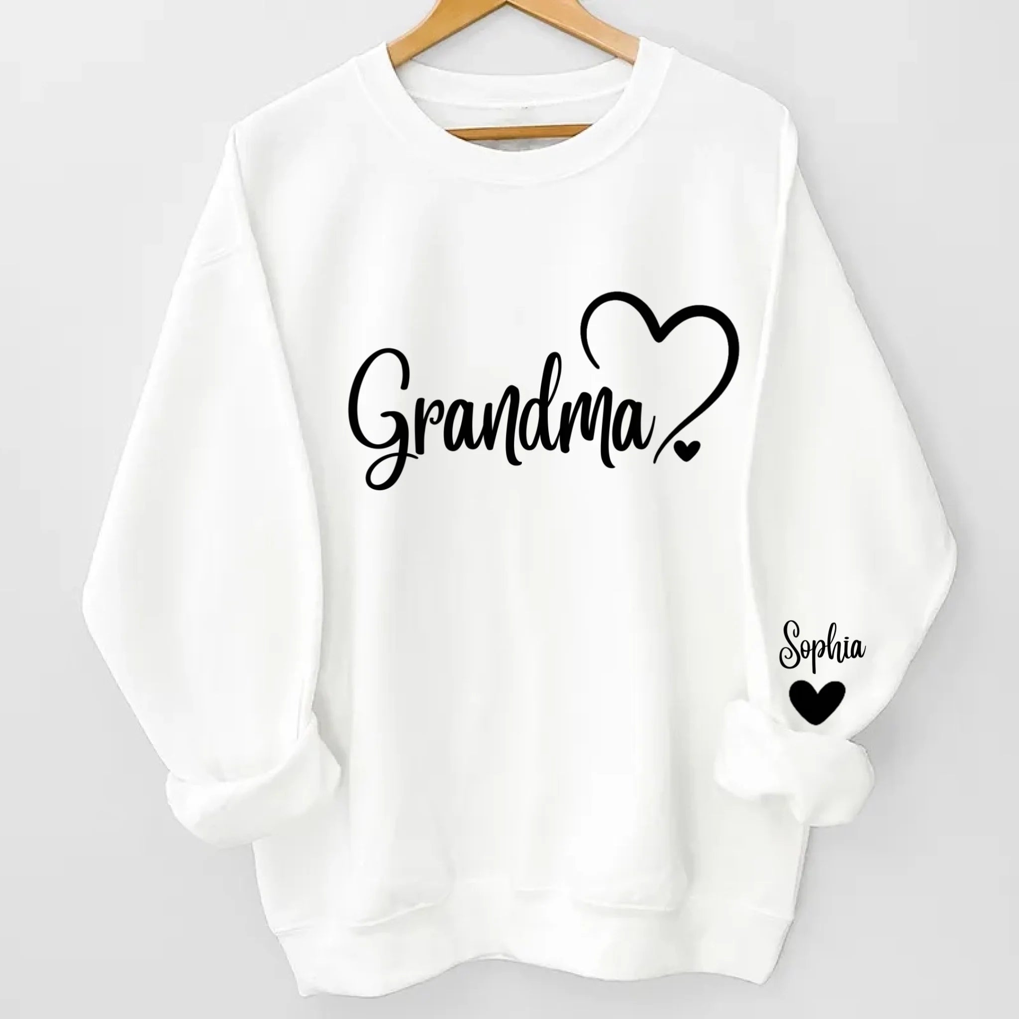 Grandma Sweatshirt with Cute Heart, Gift for Grandma with Names On Sleeves