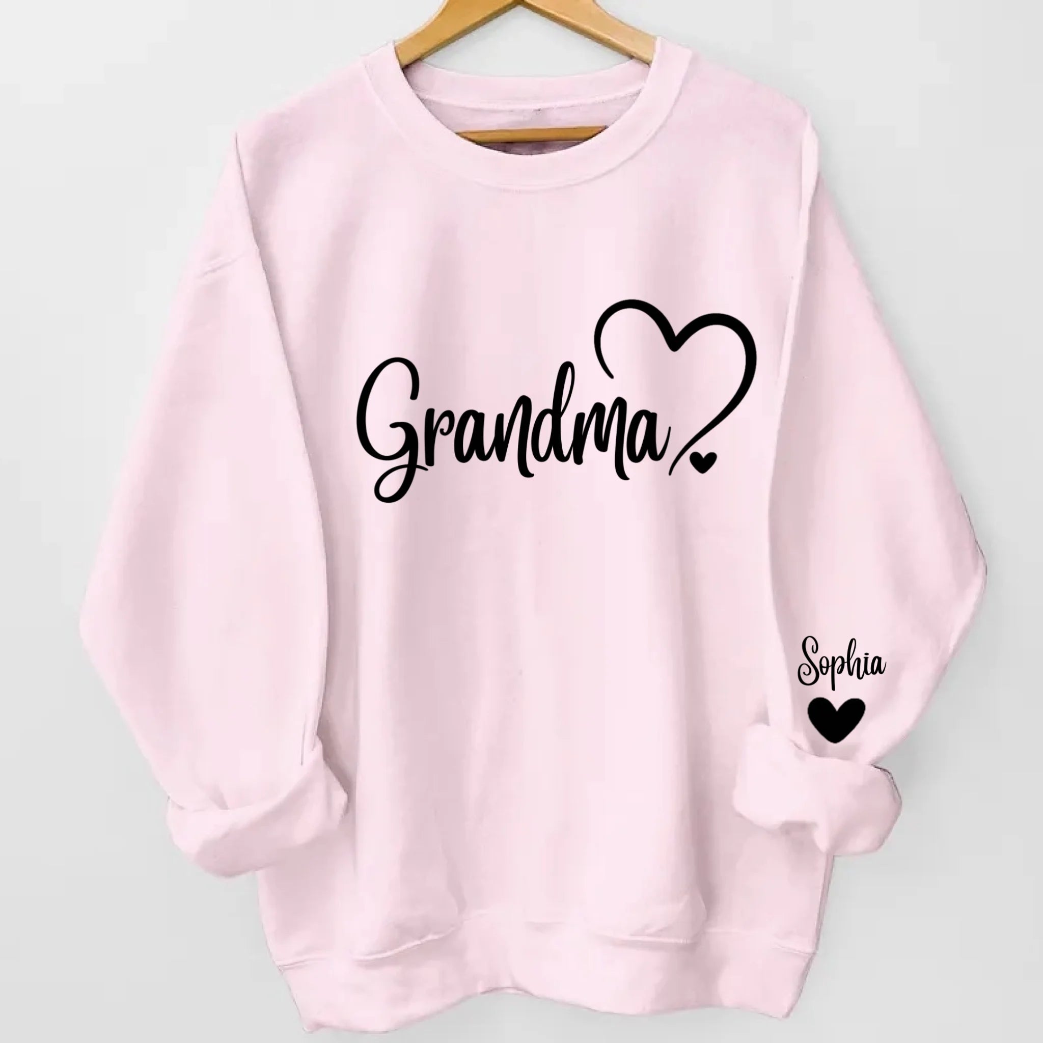 Grandma Sweatshirt with Cute Heart, Gift for Grandma with Names On Sleeves