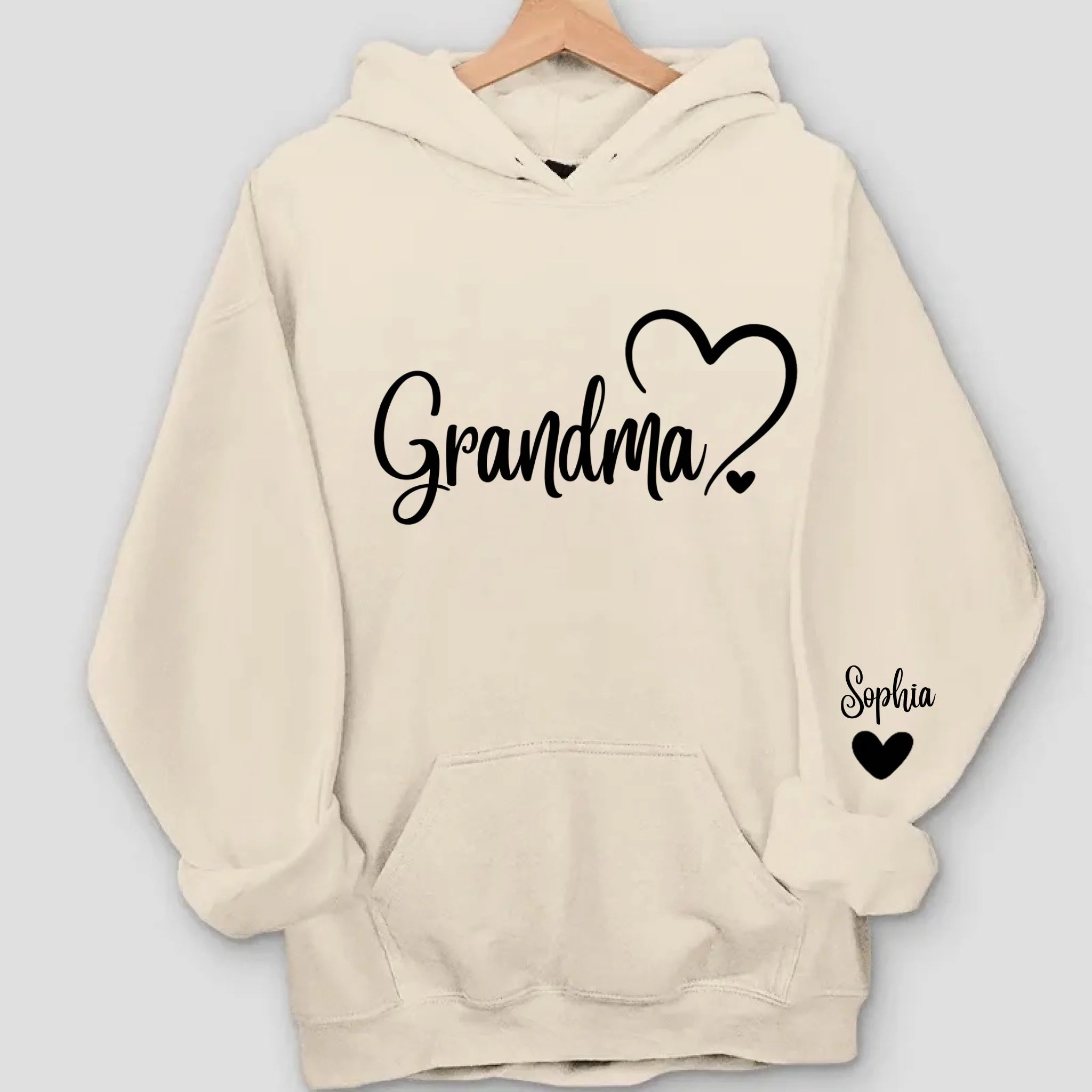 Grandma Sweatshirt with Cute Heart, Gift for Grandma with Names On Sleeves