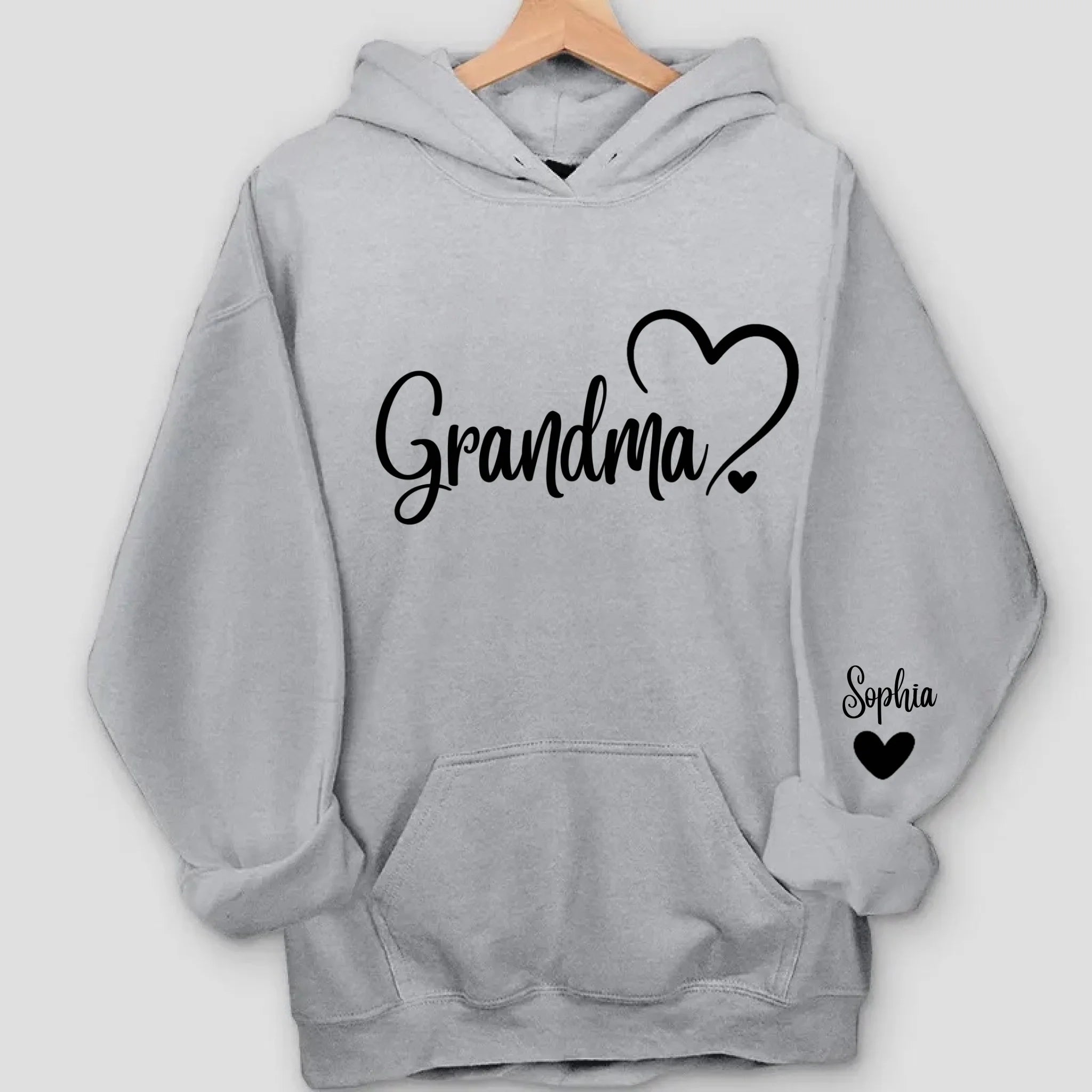 Grandma Sweatshirt with Cute Heart, Gift for Grandma with Names On Sleeves