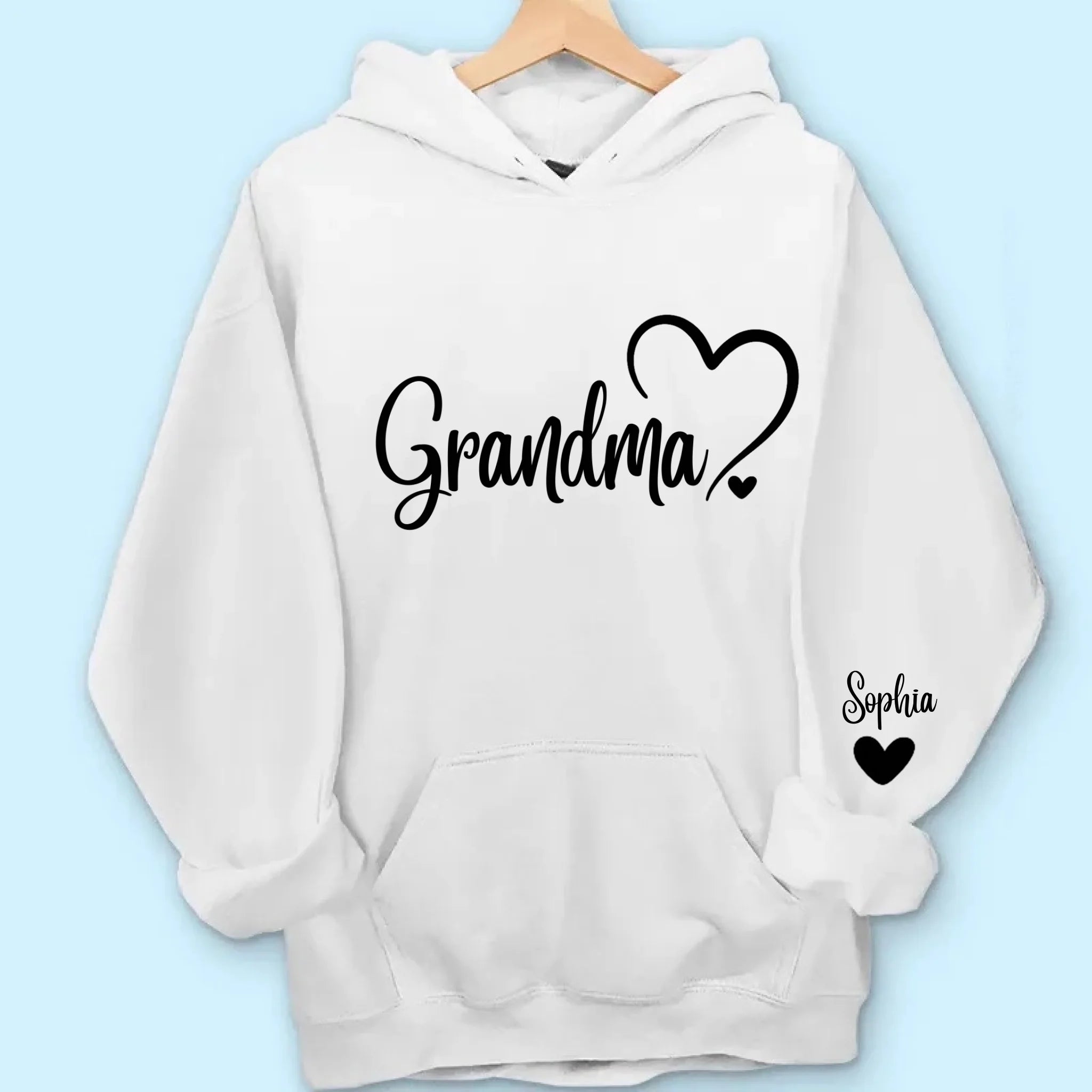 Grandma Sweatshirt with Cute Heart, Gift for Grandma with Names On Sleeves