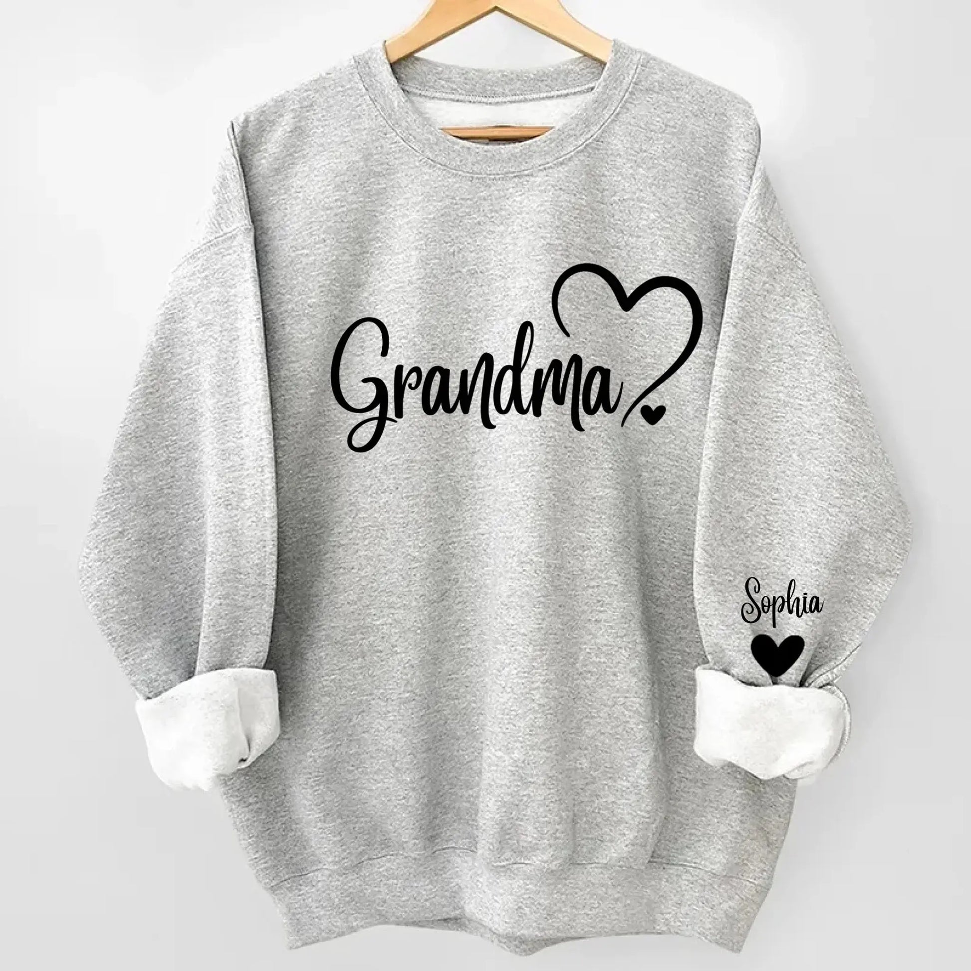 Grandma Sweatshirt with Cute Heart, Gift for Grandma with Names On Sleeves - Duconspace