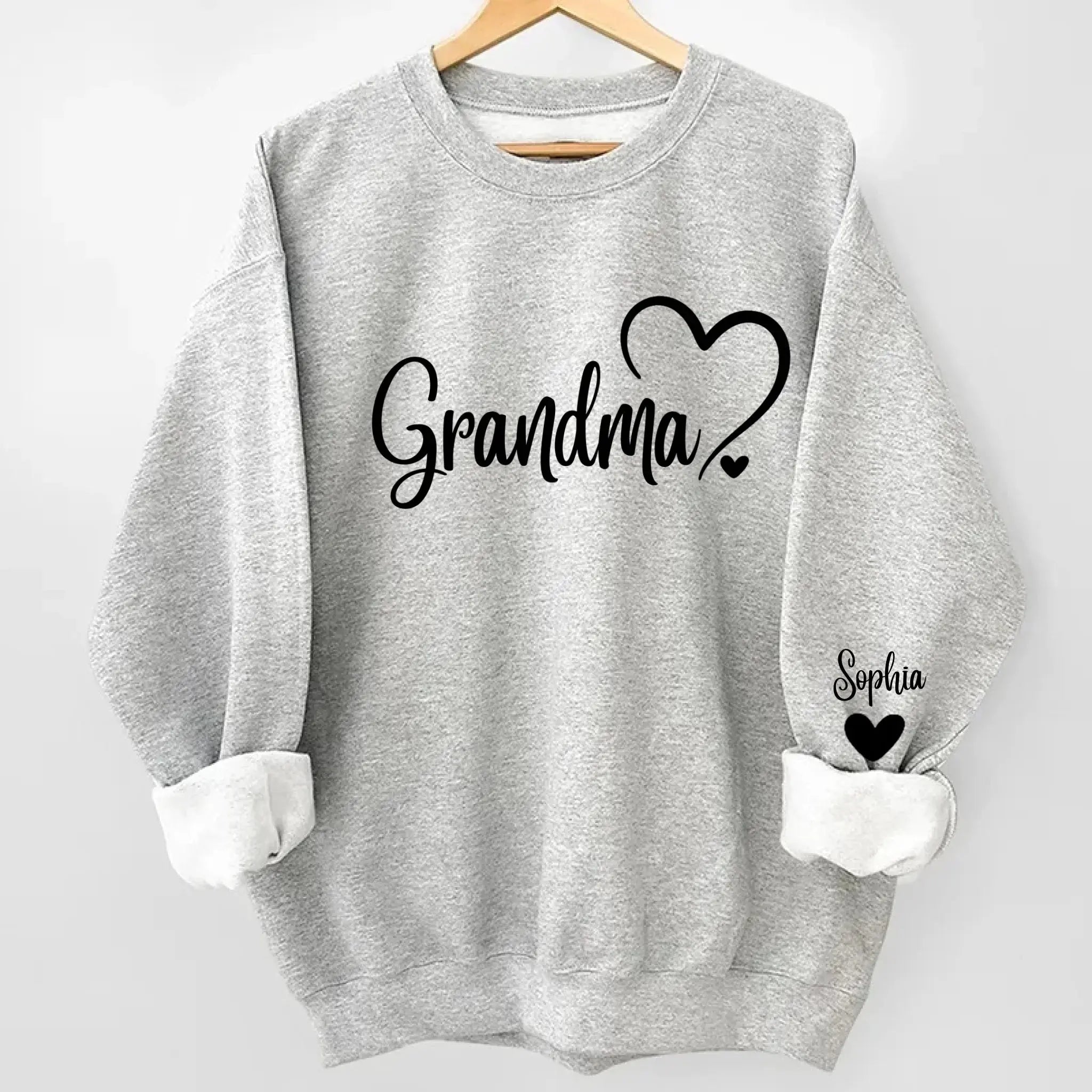 Grandma Sweatshirt with Cute Heart, Gift for Grandma with Names On Sleeves - Duconspace