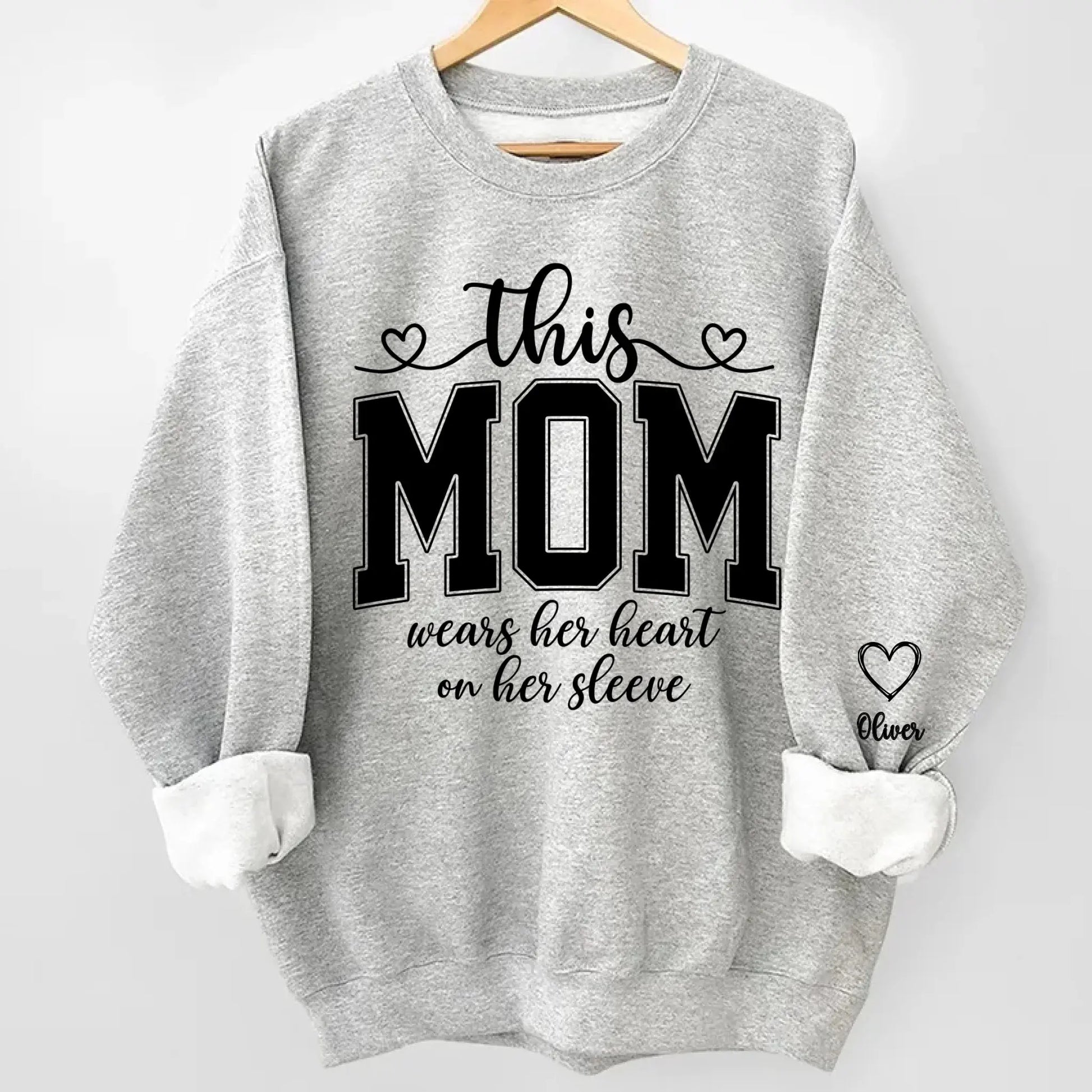 This Mom Wears Her Heart On Her Sleeves Sweatshirt Personalized Gift for Moms Duconspace
